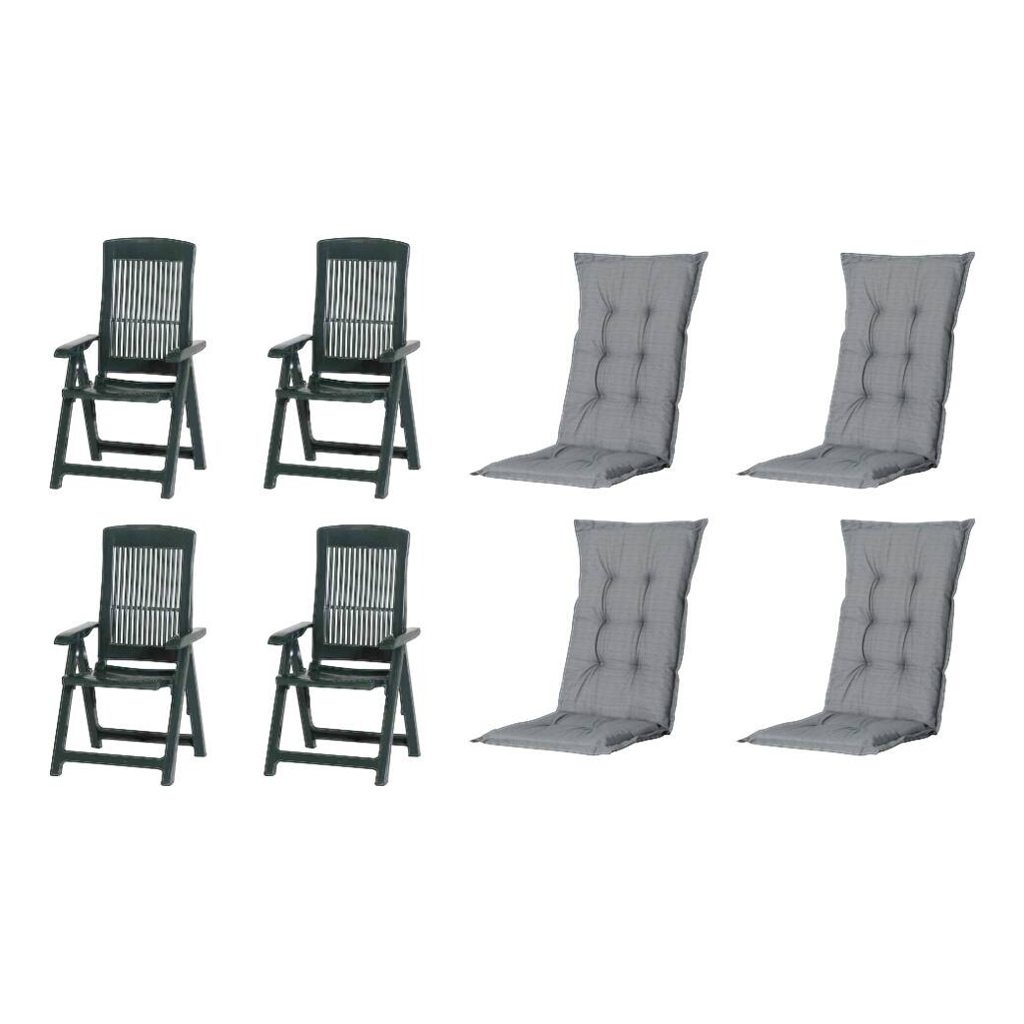 PROGARDEN,MADISON Klappsessel Set + Auflagen Tampa grün Kunststoff B/H/L: ca. 61x109x60 cm