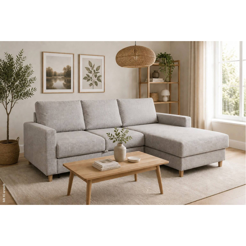 Ecksofa mit Bettfunktion und Bettkasten grau Microfaser B/H/T: ca. 228x92x163 cm