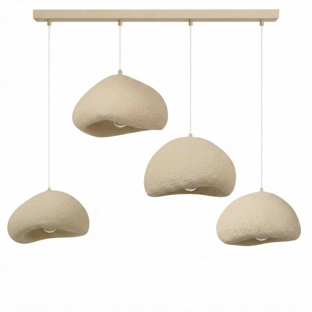 Opviq Pendelleuchte beige Fiberglas Metall B/H/T/L: ca. 174x110x46x174 cm E27 4 Brennstellen