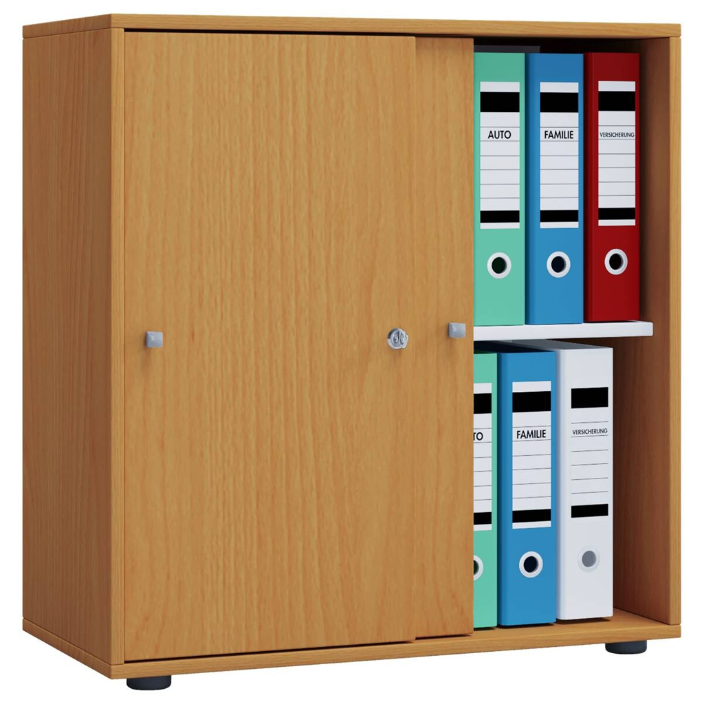 Büroschrank Lona L mit Schiebetüren buche Nachbildung weiß B/H/T: ca. 70x74x37 cm