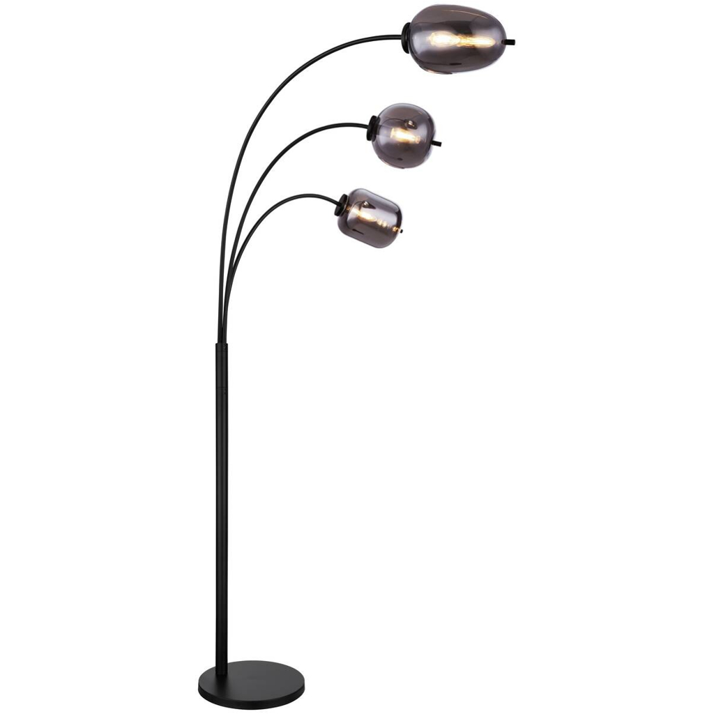 GLOBO Stehlampe Blacky mattschwarz Metall Glas B/H/T: ca. 60x175x80 cm 3 Brennstellen