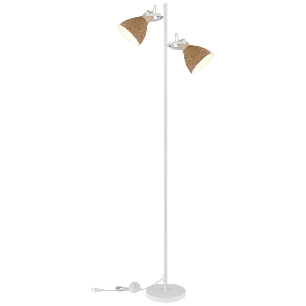 GLOBO Stehlampe braun weiß Metall Holz B/H/L: ca. 25x158,5x32,5 cm E14 2 Brennstellen