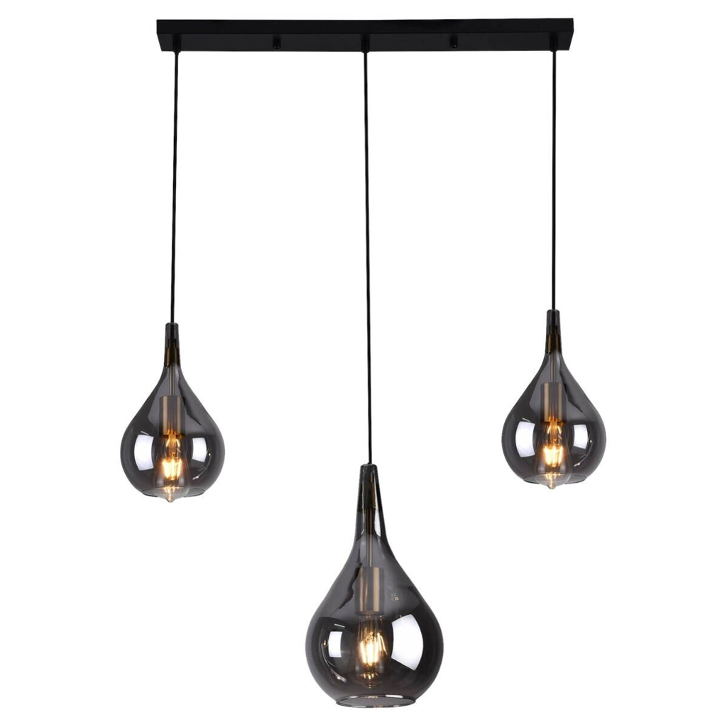 Näve Leuchten Pendelleuchte schwarz Metall Glas B/H/T: ca. 88x150x25 cm E27 3 Brennstellen