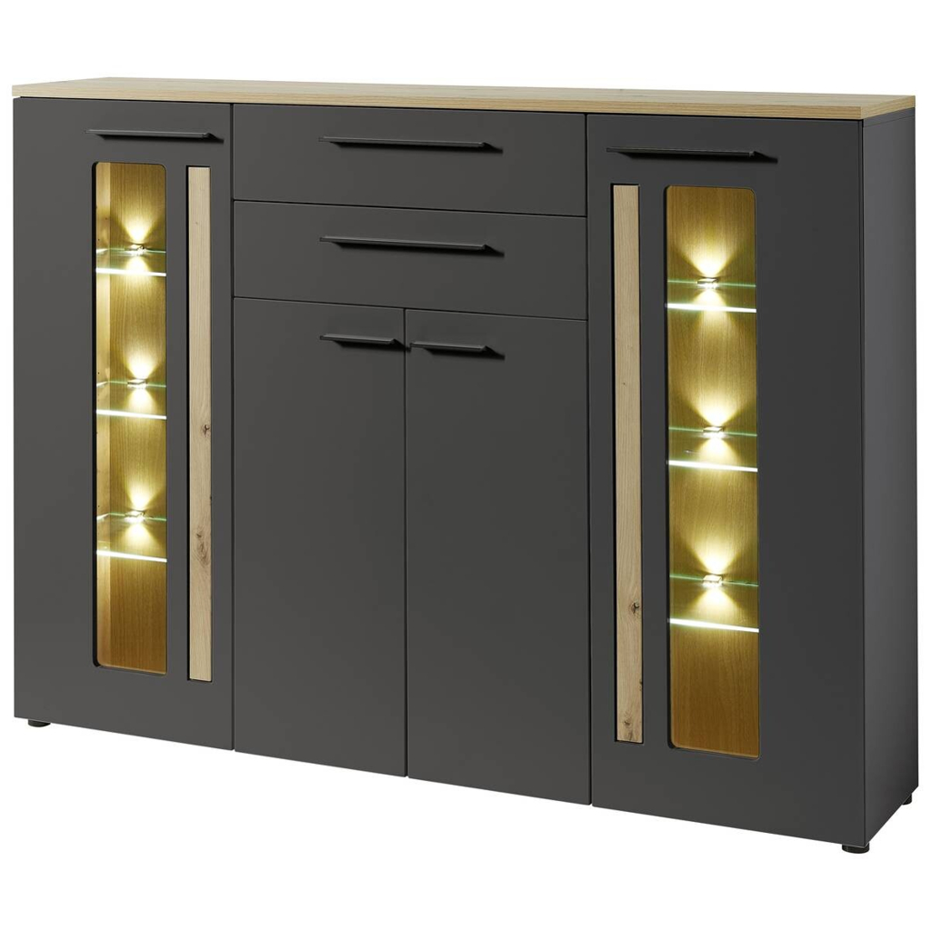 Highboard Loft Two Eiche Artisan Nachbildung Graphit Lacklaminat supermatt B/H/T: ca. 180x133x37 cm