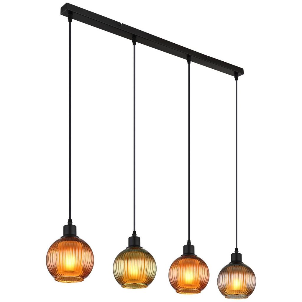 GLOBO Pendelleuchte Zumba Metall Glas B/H/L: ca. 15x120x90 cm E27 4 Brennstellen