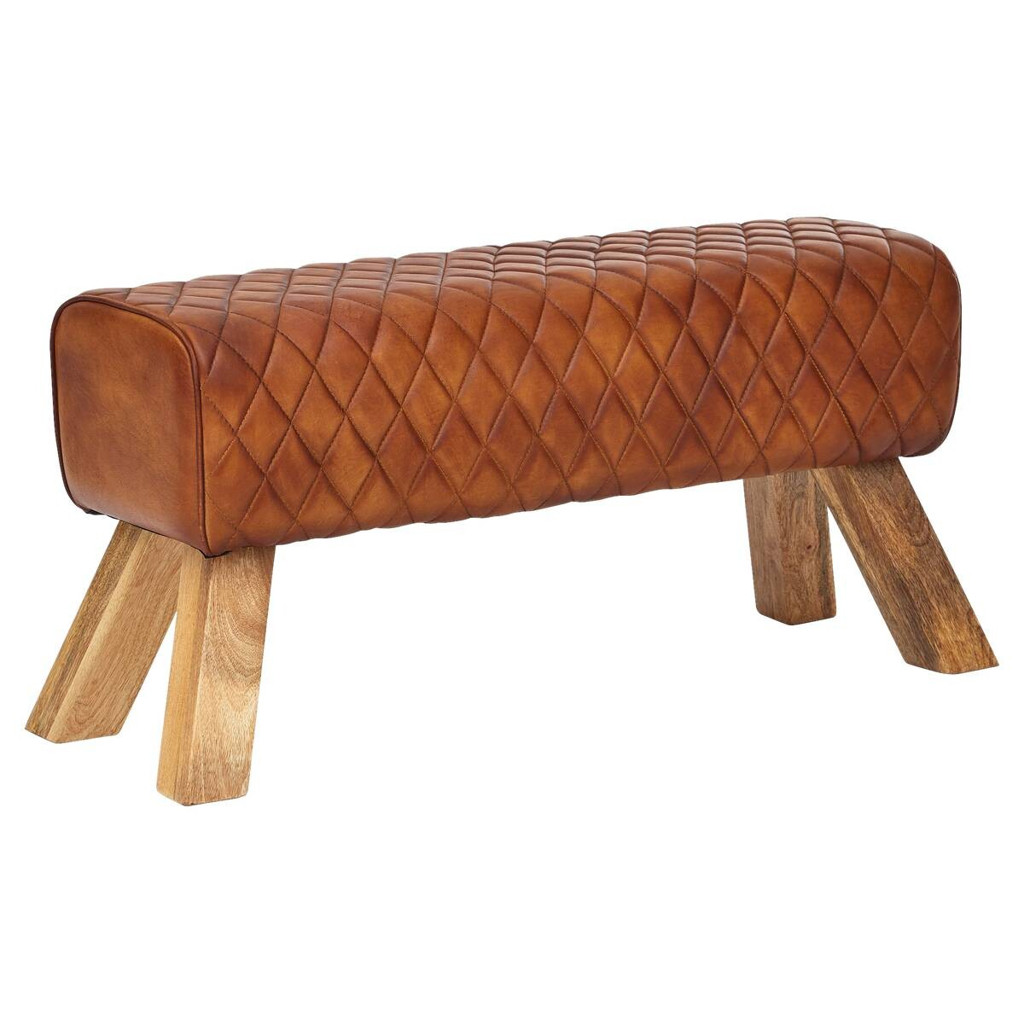 Wohnling Sitzbank braun natur Leder Echtholz B/H/T: ca. 89x46x35 cm