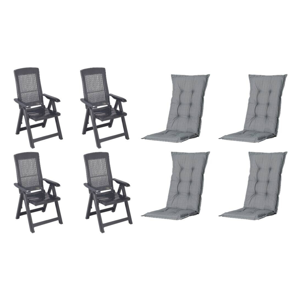 PROGARDEN,MADISON Klappsessel Set + Auflagen Tampa grau Kunststoff B/H/L: ca. 61x109x60 cm