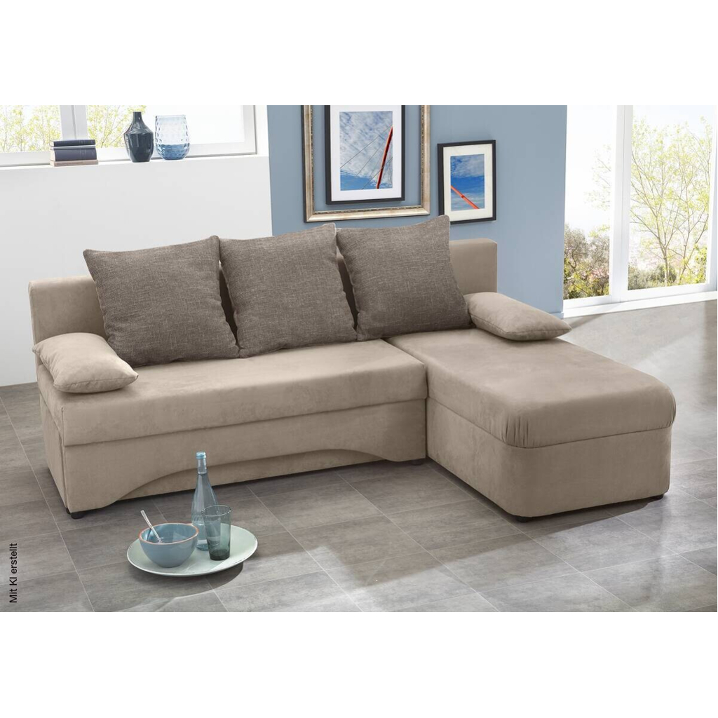 Ecksofa mit Bettfunktion und Bettkasten grau Microfaser B/H/T: ca. 191x70x142 cm