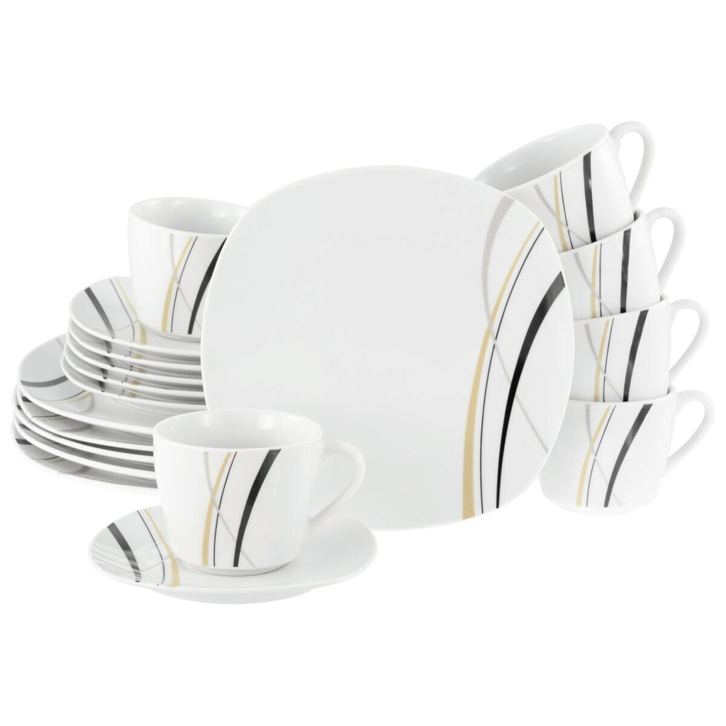 CreaTable Kaffeeservice Square City Line weiß Porzellan 18 tlg.