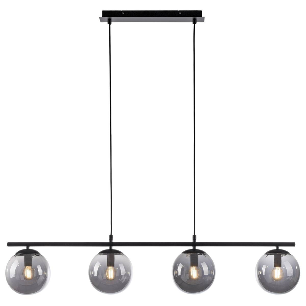 Just Light Pendelleuchte BIG WIDOW 14604-18 schwarz Metall Rauchglas B/H: ca. 100x150 cm E14 4 Brennstellen