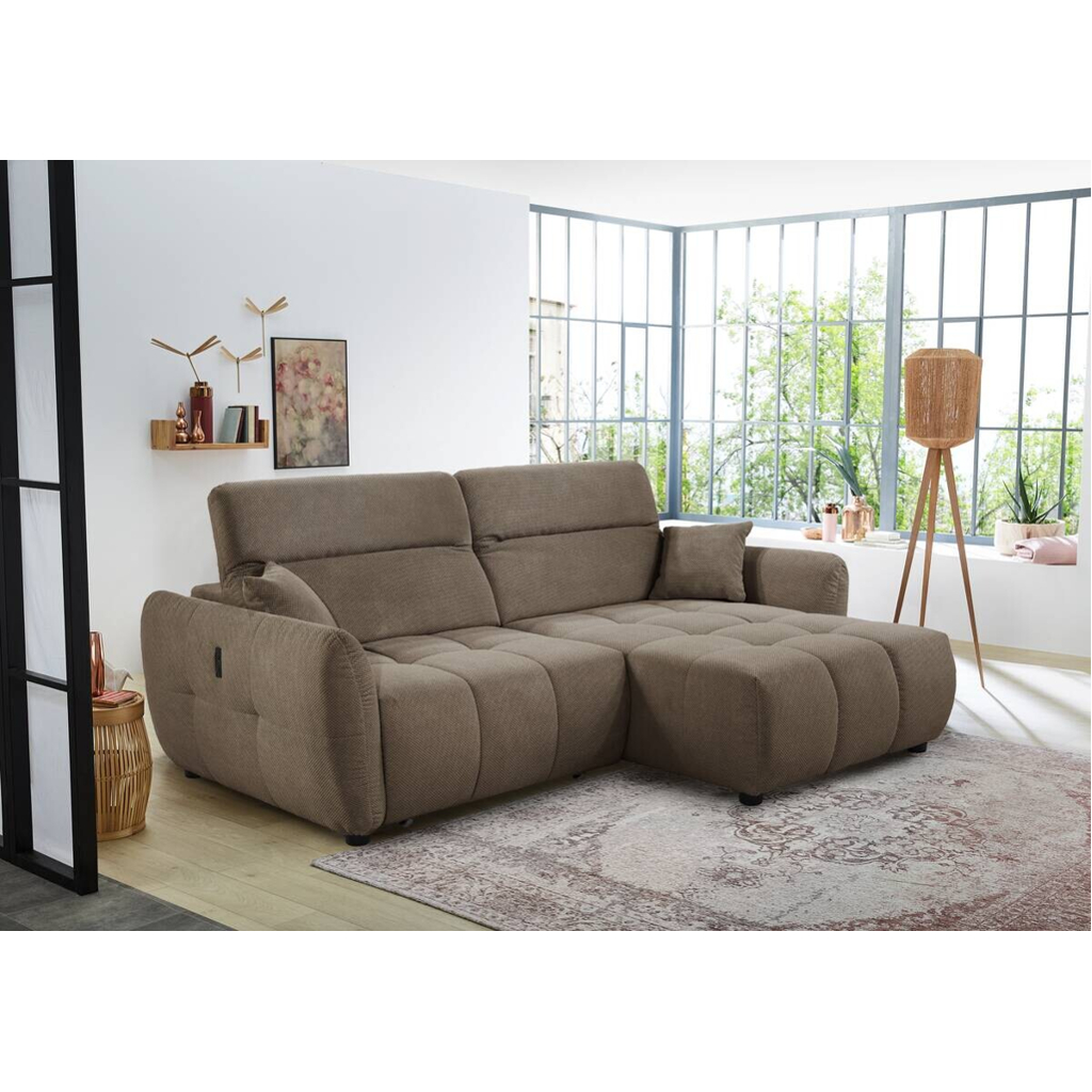 Ecksofa mit elektrischer XXL Sitztiefenverstellung taupe Kord B/H/T: ca. 260x106x191 cm