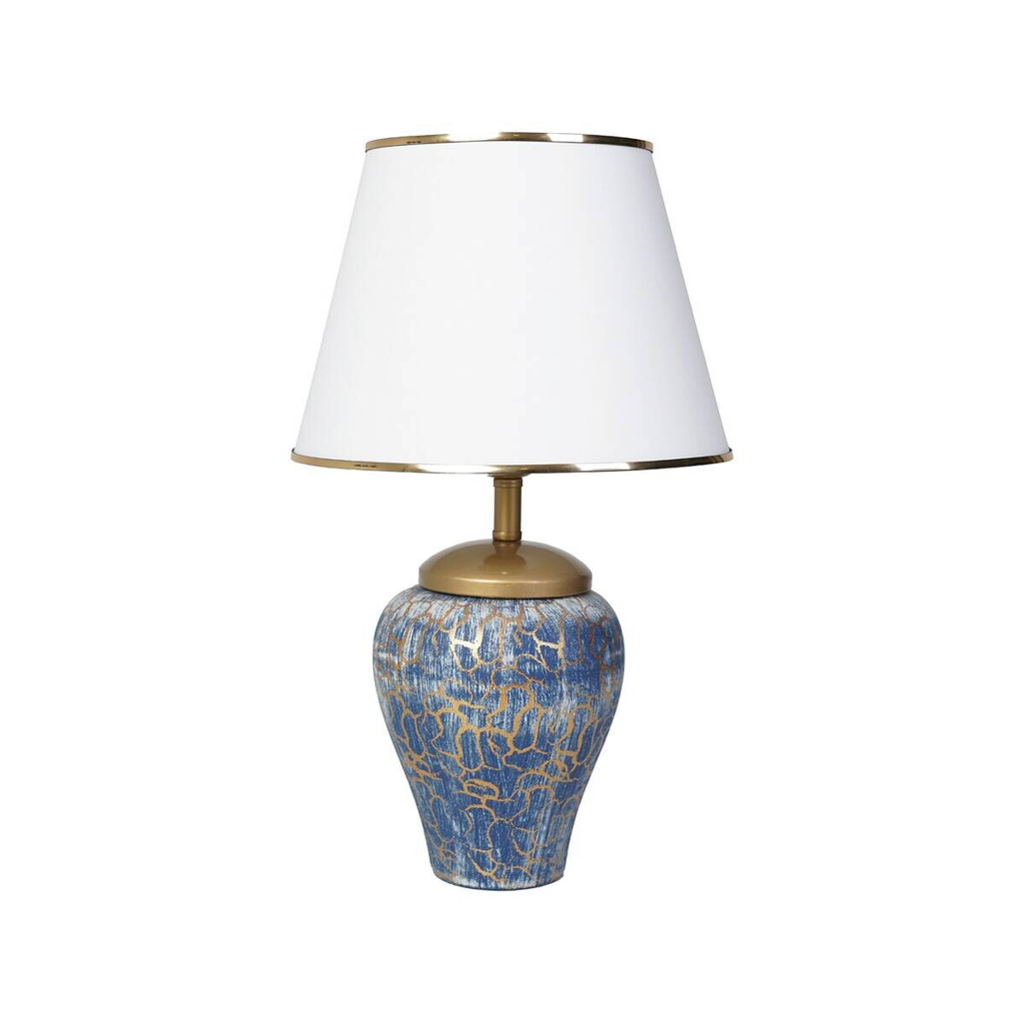 Opviq Tischleuchte weiß blau Keramik B/H/L: ca. 30x50x30 cm E27 1 Brennstellen