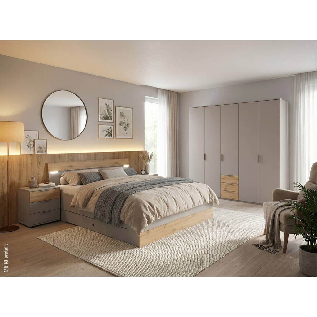 Bettanlage Paderborn Sahara grau B/H/T: ca. 284x96x210 cm Liegefläche B/L: ca. 180x200 cm