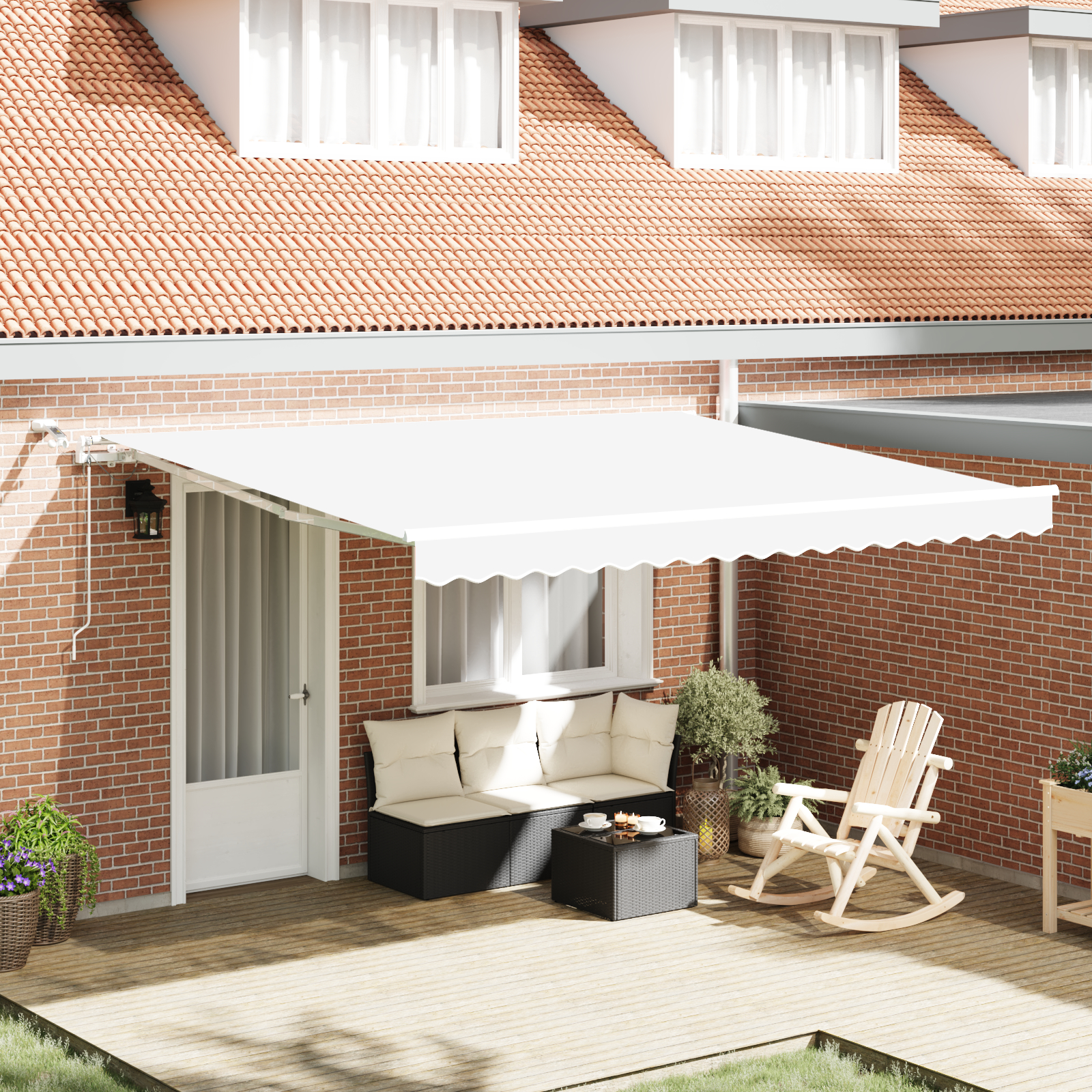 vidaXL Avtomatska retraktibilna tenda z LED belo 400x350 cm, vidaXL nadomestna tkanina za 4x3,5 m okvir belo