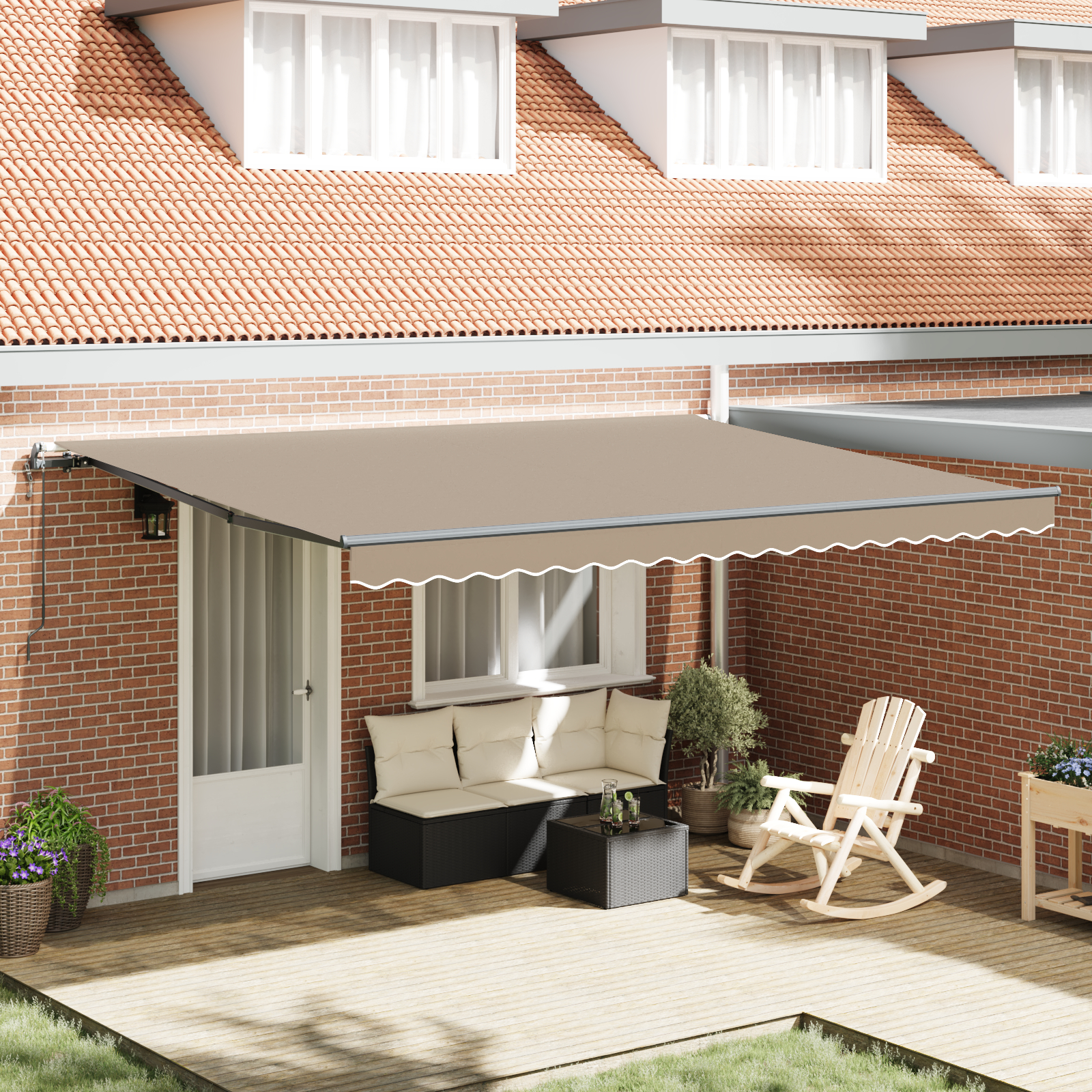 Automatisk Udbetalbar Markise Beige 450x350 cm, vidaXL Markisedug til 4,5x3,5 m Ramme Beige