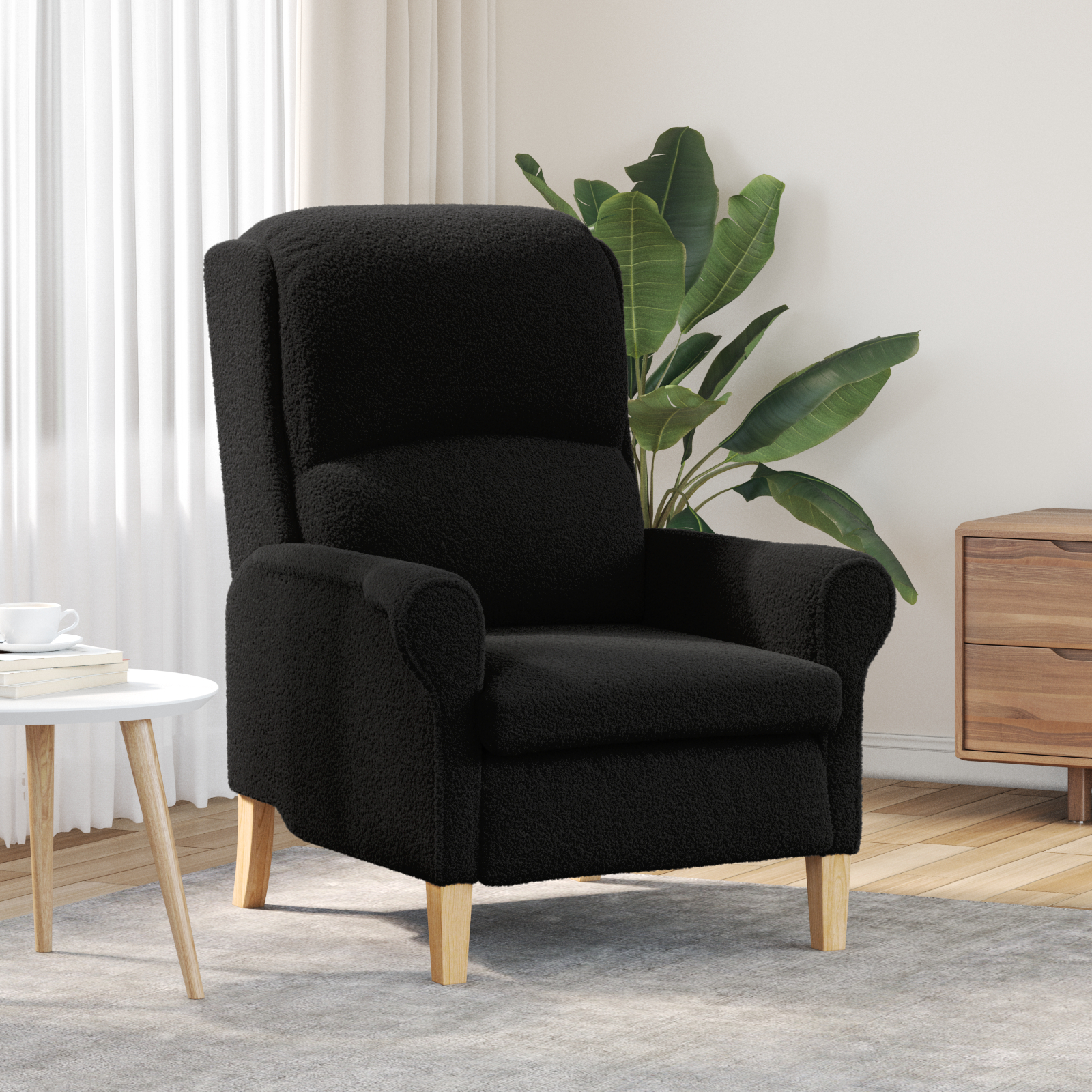 vidaXL Ergonomski Naslanjač Črna Tkanina, Les Standard Ergonomski
