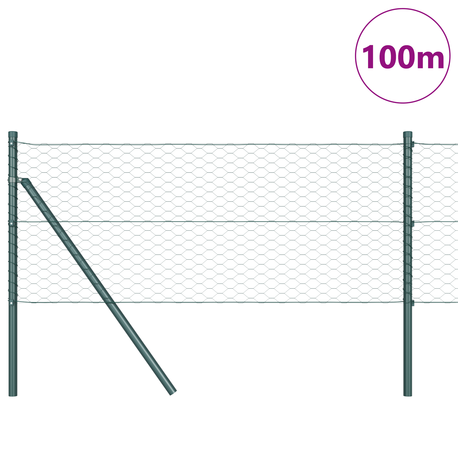 vidaXL heksagonalna ograja zelena 0.6x100 m jeklo, vidaXL stebrički za ograje 13 kosov zelena Ø32 mm 100 cm pocinkano jeklo - Image 4