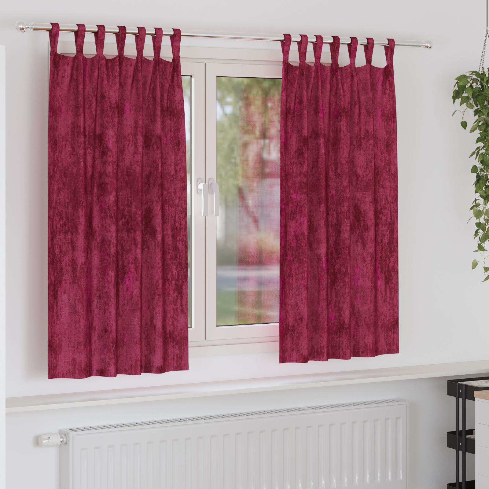 Saten zavjese 2 kom s petljama Burgundska crvena 175x140 cm