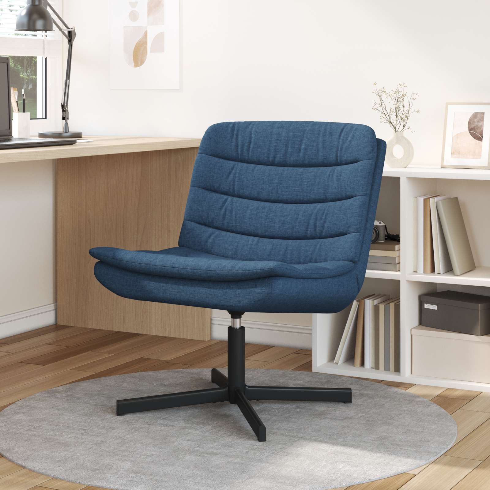 vidaXL Drehstuhl Blau Stoff und Metall Standard Drehbar