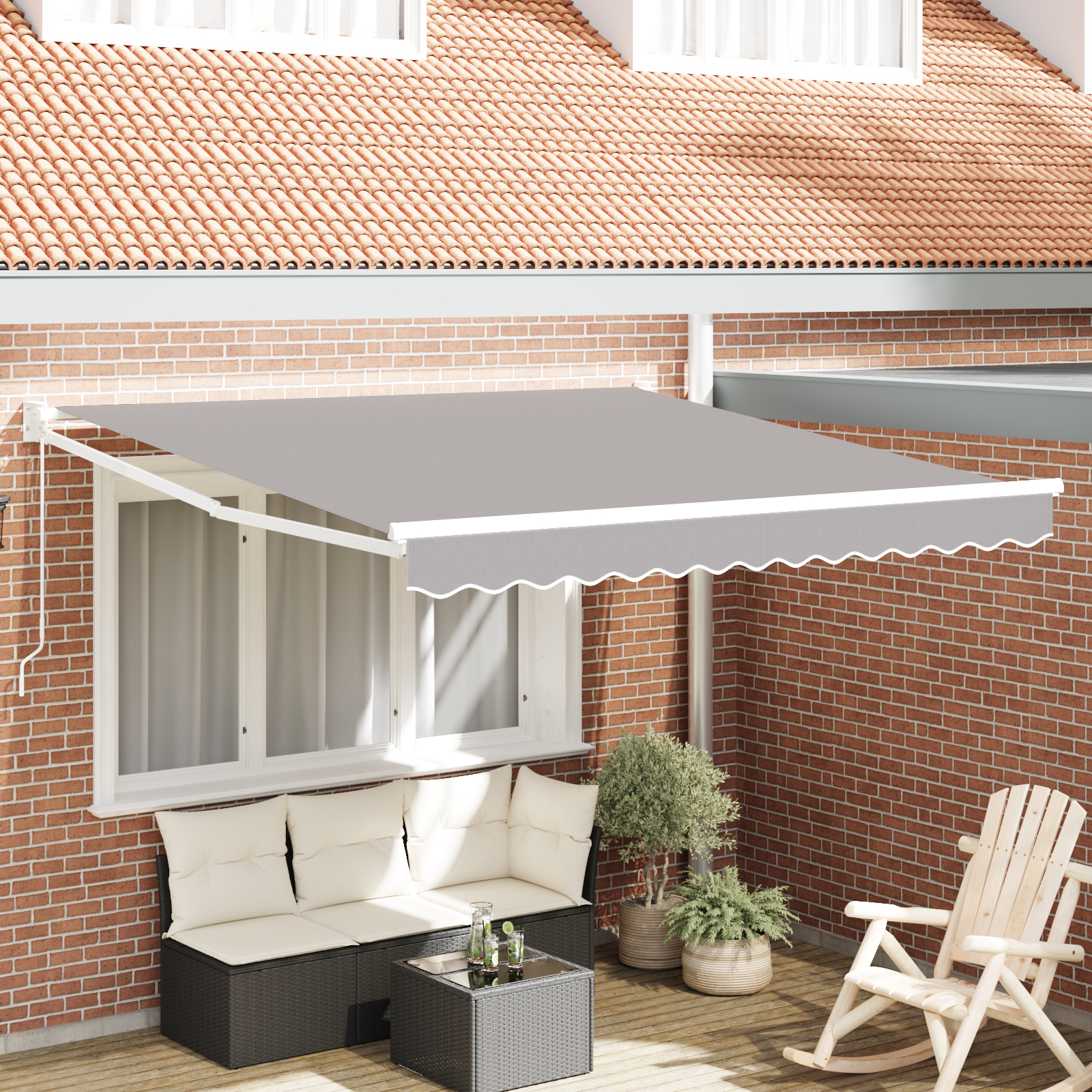 vidaXL Ročna Retraktibilna tenda Svetlo Siva 300x250 cm, vidaXL Zamenjava platna za 3x2.5 m okvir Svetlo Siva
