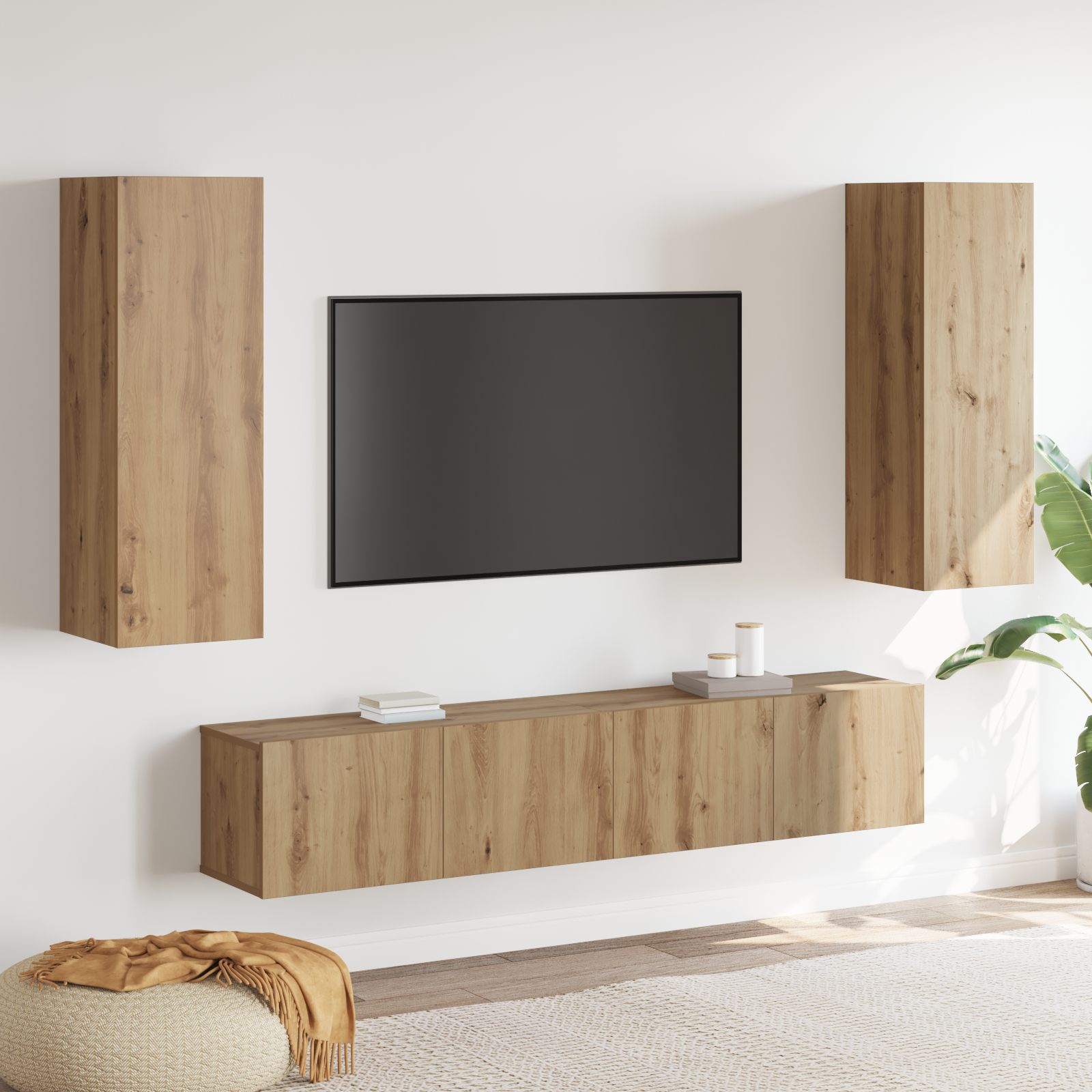Suport TV & Masă TV - Set cabinet TV 4 piese din stejar artizanal