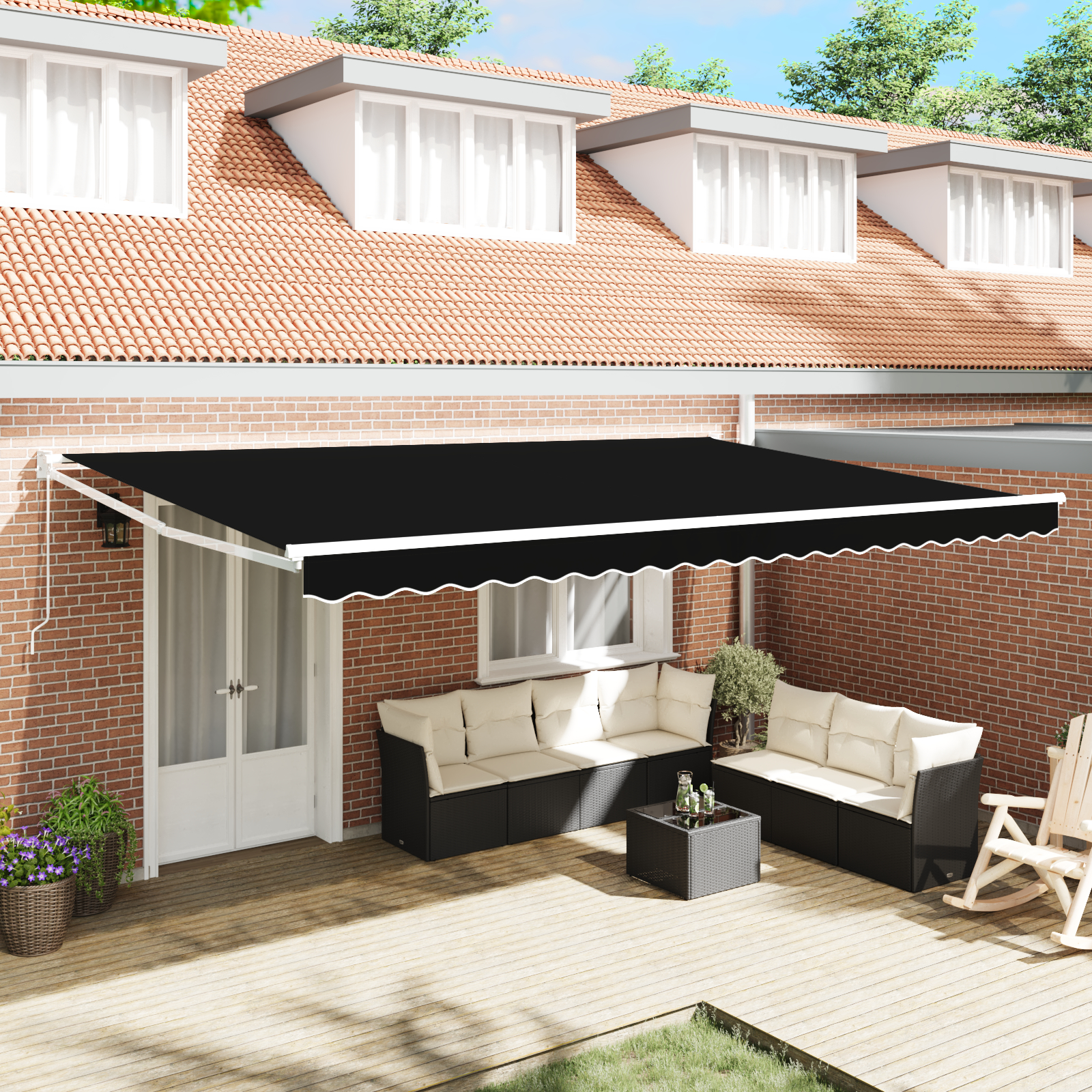 vidaXL Ročna retractibilna tenda Črna 500x300 cm, vidaXL Tenda zamenjavna tkanina za 5x3 m okvir Črna