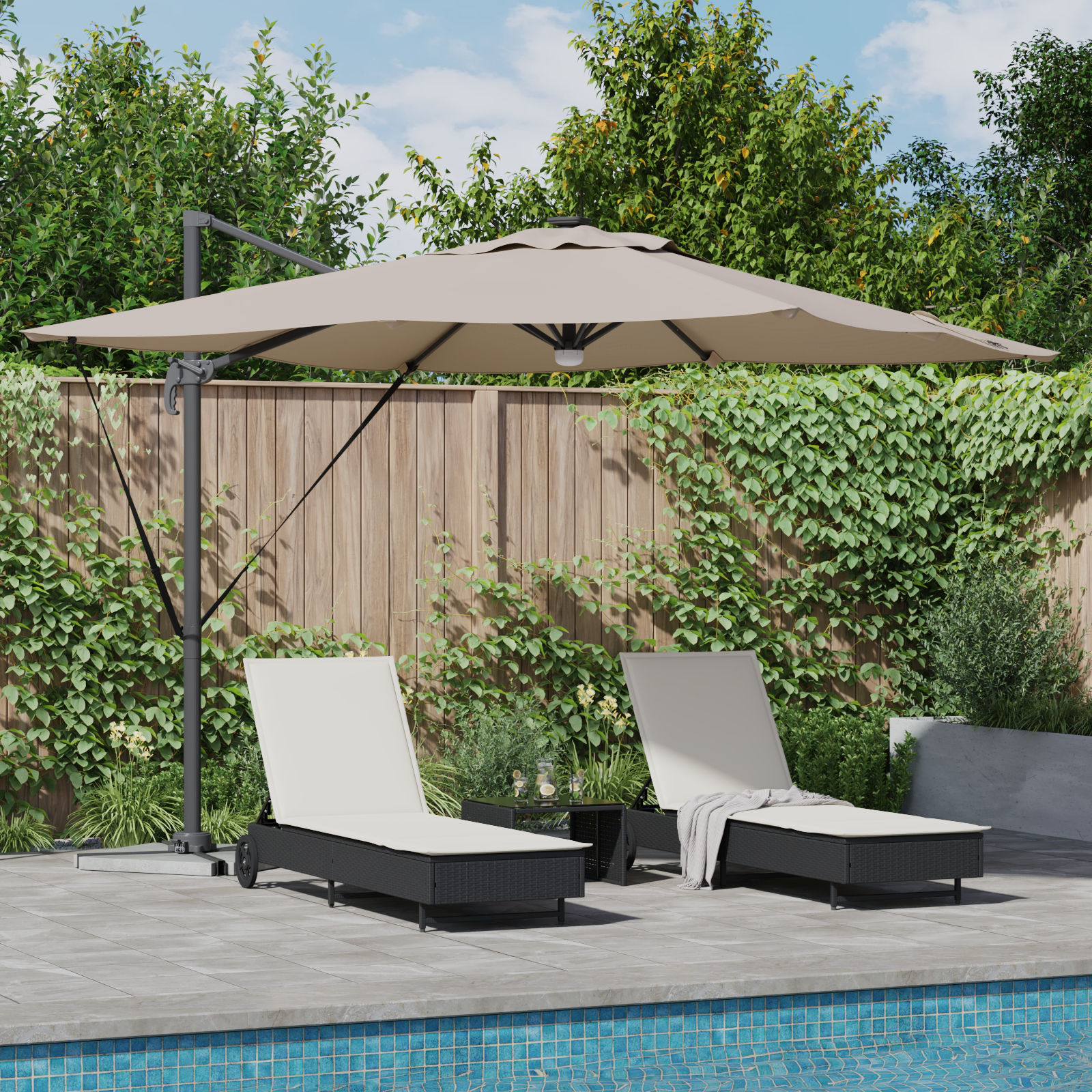 vidaXL Freischwinger Roma-Parasol mit LEDs Taupe 286x285x270 cm Aluminium