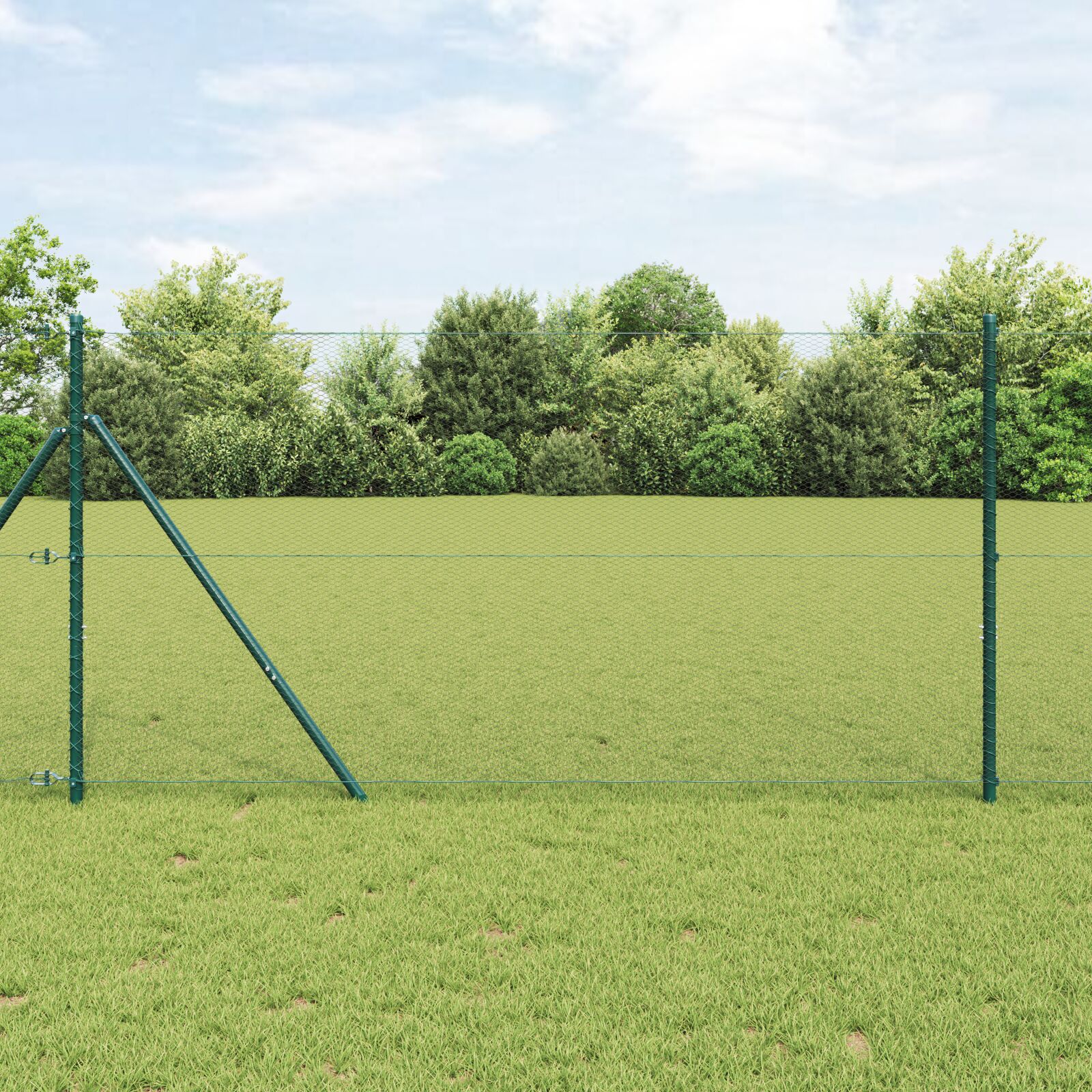 vidaXL Šesterokutna Ograda Zelena 1.2x50 m Čelik, vidaXL Ogradni Stupovi 13 kom Zeleni Ø32 mm 170 cm Pocinčani Čelik