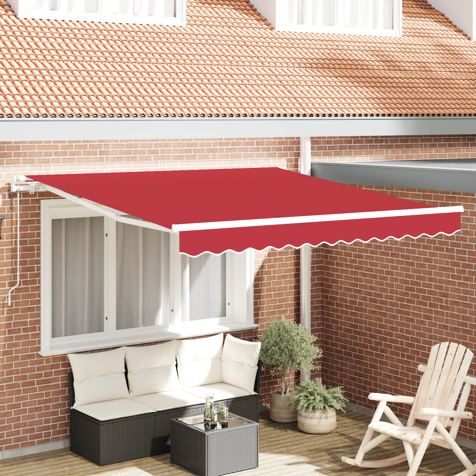 Automatisk Sammenrullelig Markise Rød 300x250 cm, vidaXL Markise Erstatningsstof til 3x2.5 m Ramme Rød