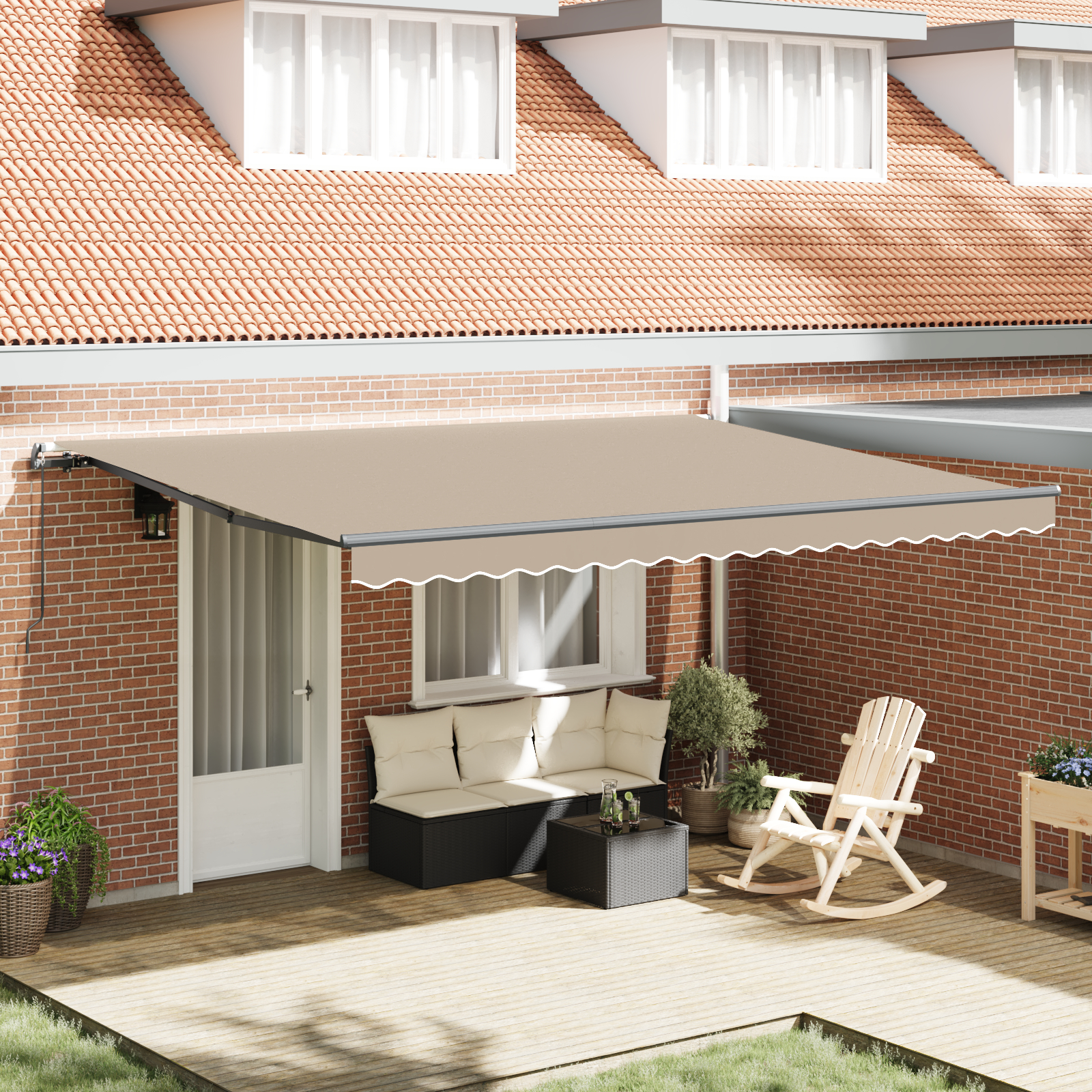vidaXL Ročna retraktibilna tenda bež 450x350 cm, vidaXL Tenda zamenjava tkanine za okvir 4.5x3.5 m bež