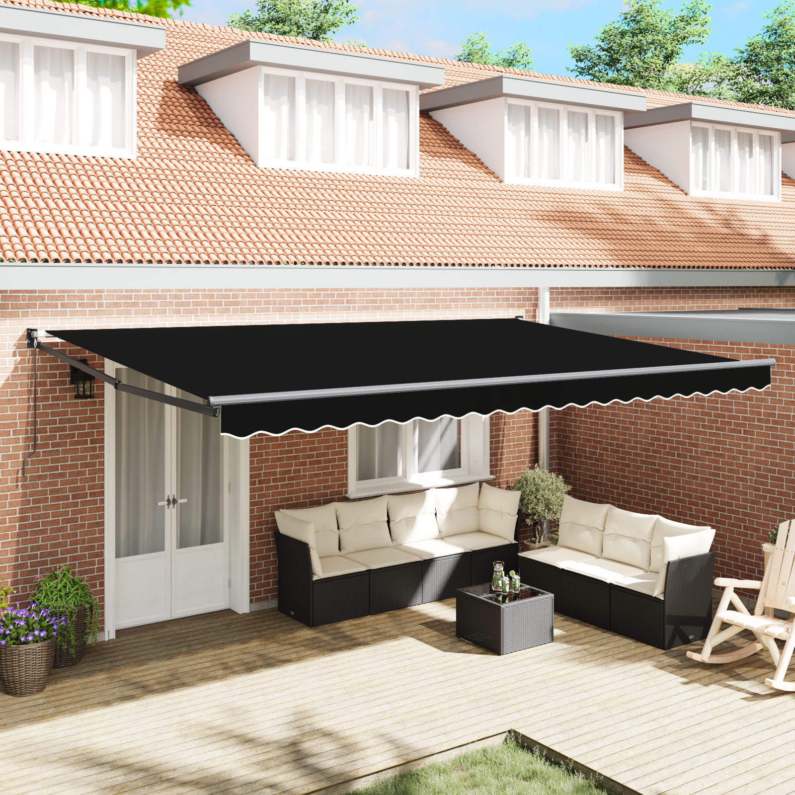 vidaXL Ročna retraktibilna tenda Črna 500x300 cm, vidaXL Tenda zamenjava tkanine za okvir 5x3 m Črna