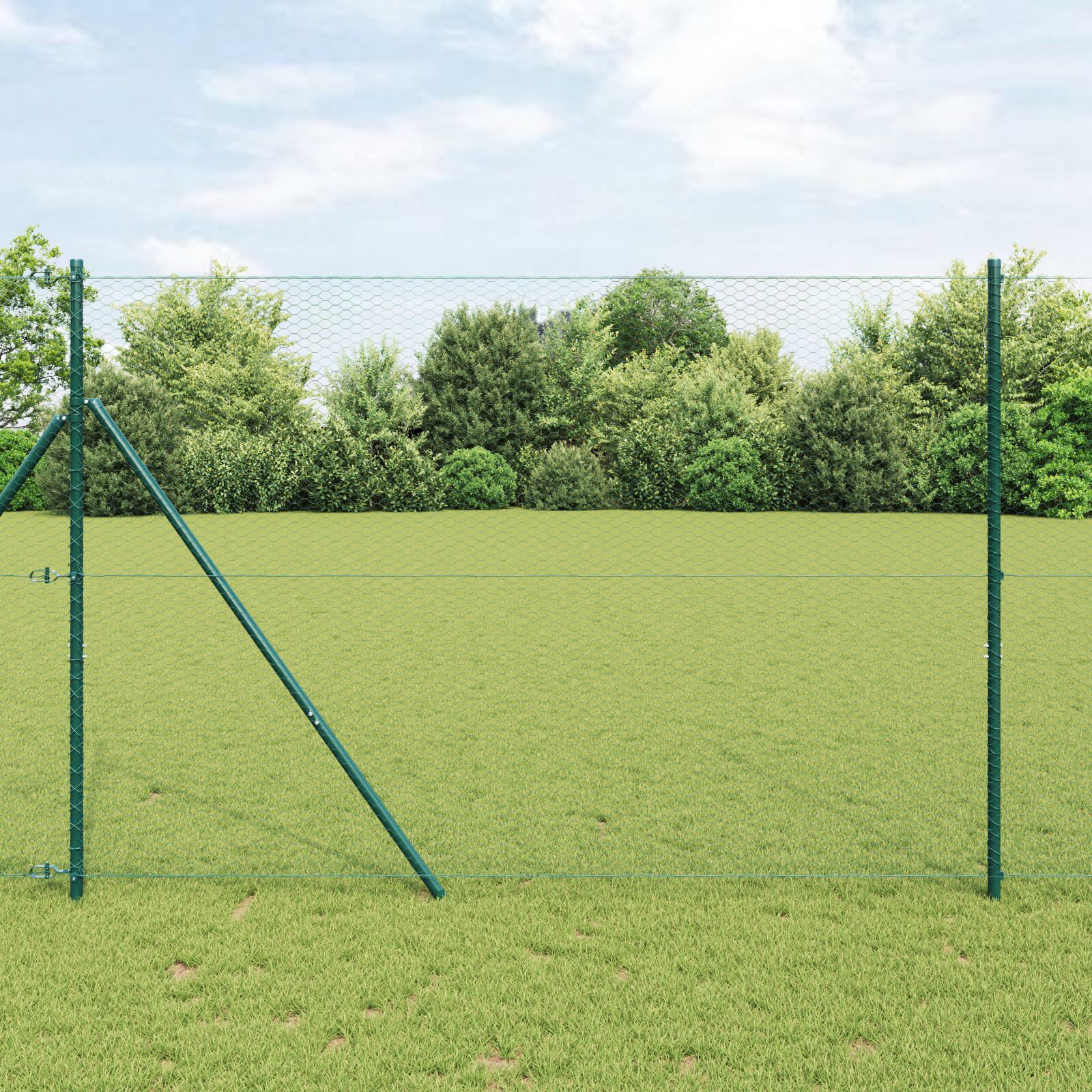 vidaXL Heksagonalna Ograda Zelena 1.6x50 m Čelik, vidaXL Ograda Stupovi 13 kom Zelena Ø32 mm 210 cm Galvanizirani Čelik