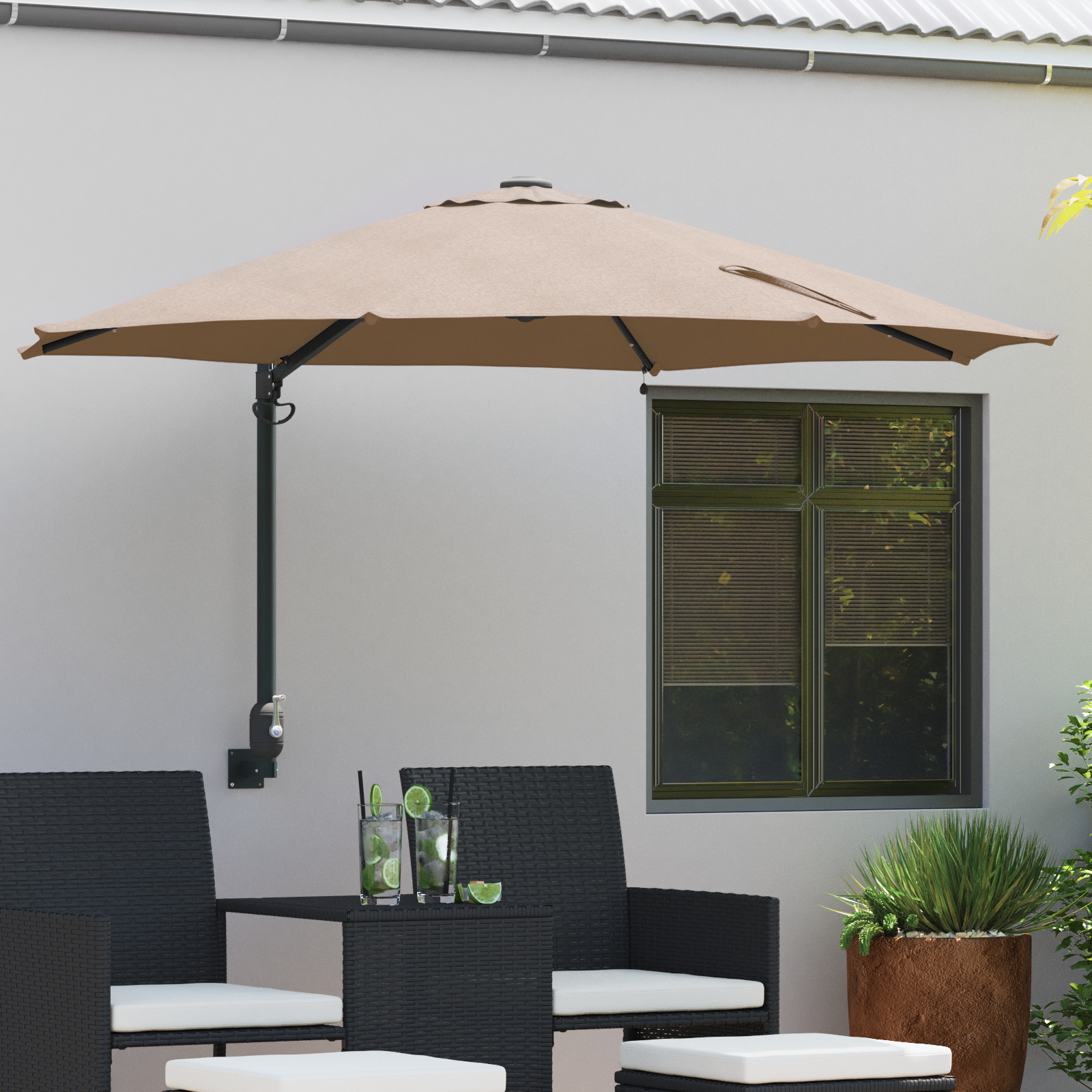 vidaXL Wandmontierter Gartenschirm mit LED Taupe 248 cm