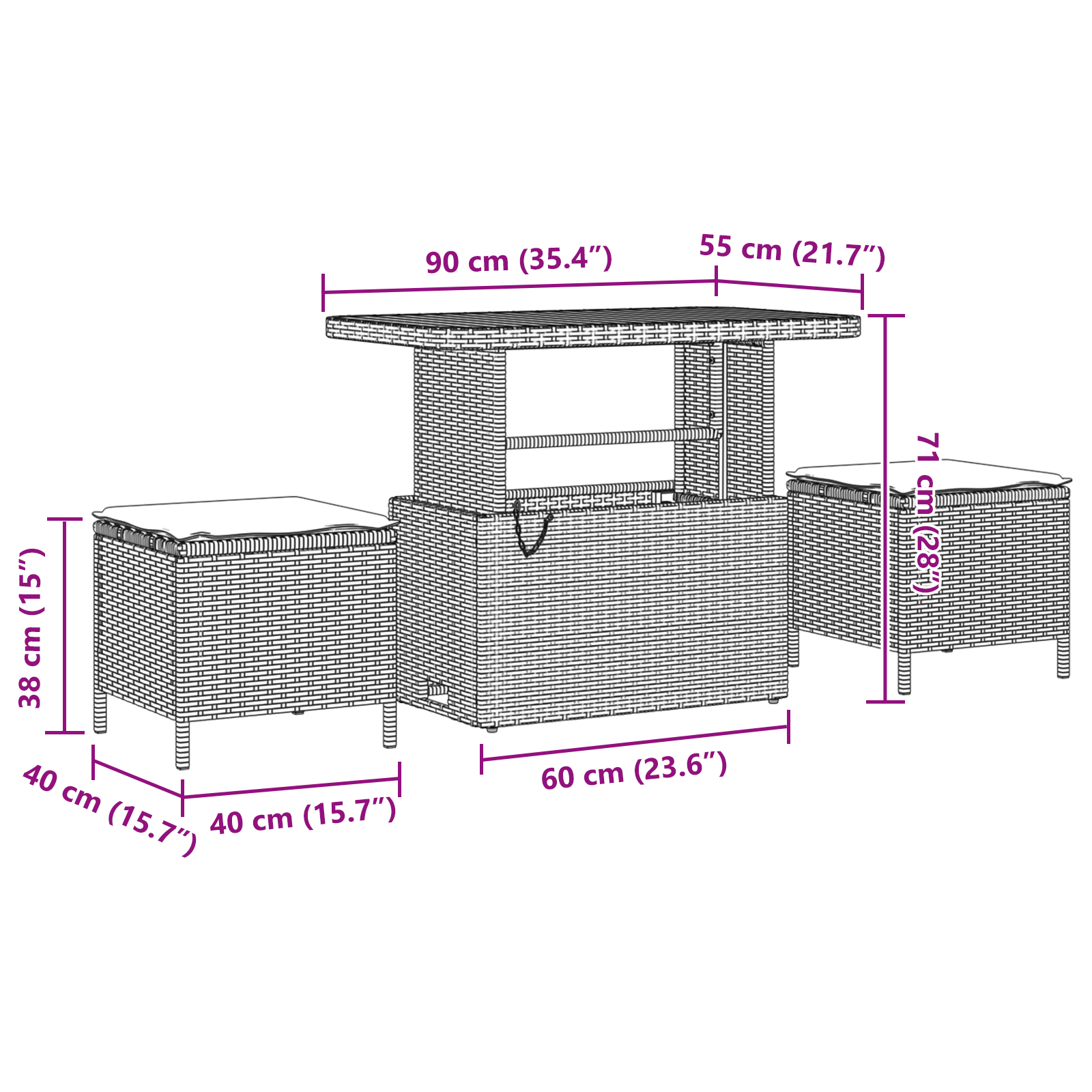 vidaXL 9-delni set vrtne sofe z blazinami sivo poli ratan akacija, vidaXL 2-sedežna vrtna sofa z blazinami sivo poli ratan, vidaXL 3-delni vrtni jedilni set z blazinami sivo poli ratan akacija - Image 10