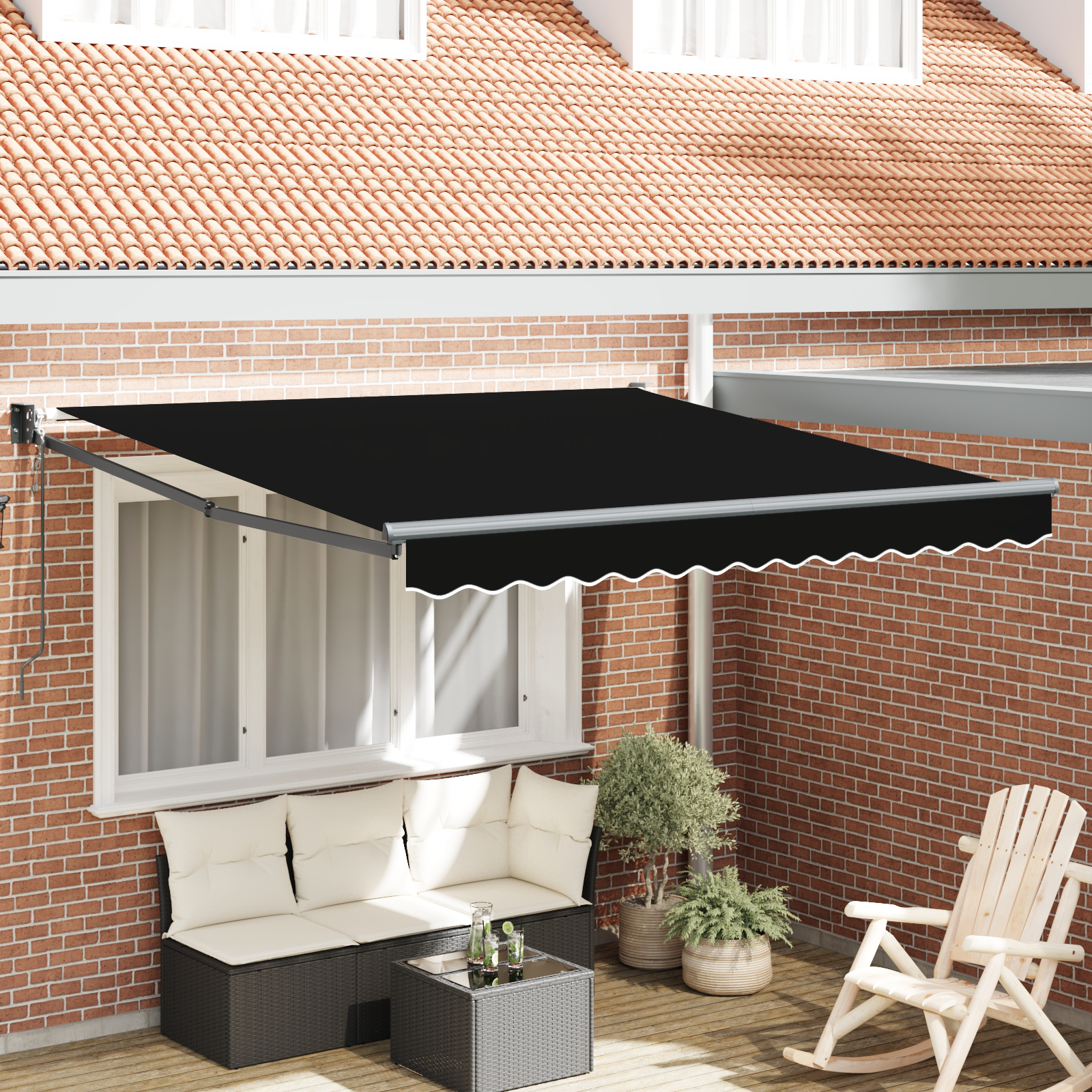 Automatisk Udtækkelig Markise Sort 350x250 cm, vidaXL Markise Erstatningsstof til 3.5x2.5 m Ramme Sort