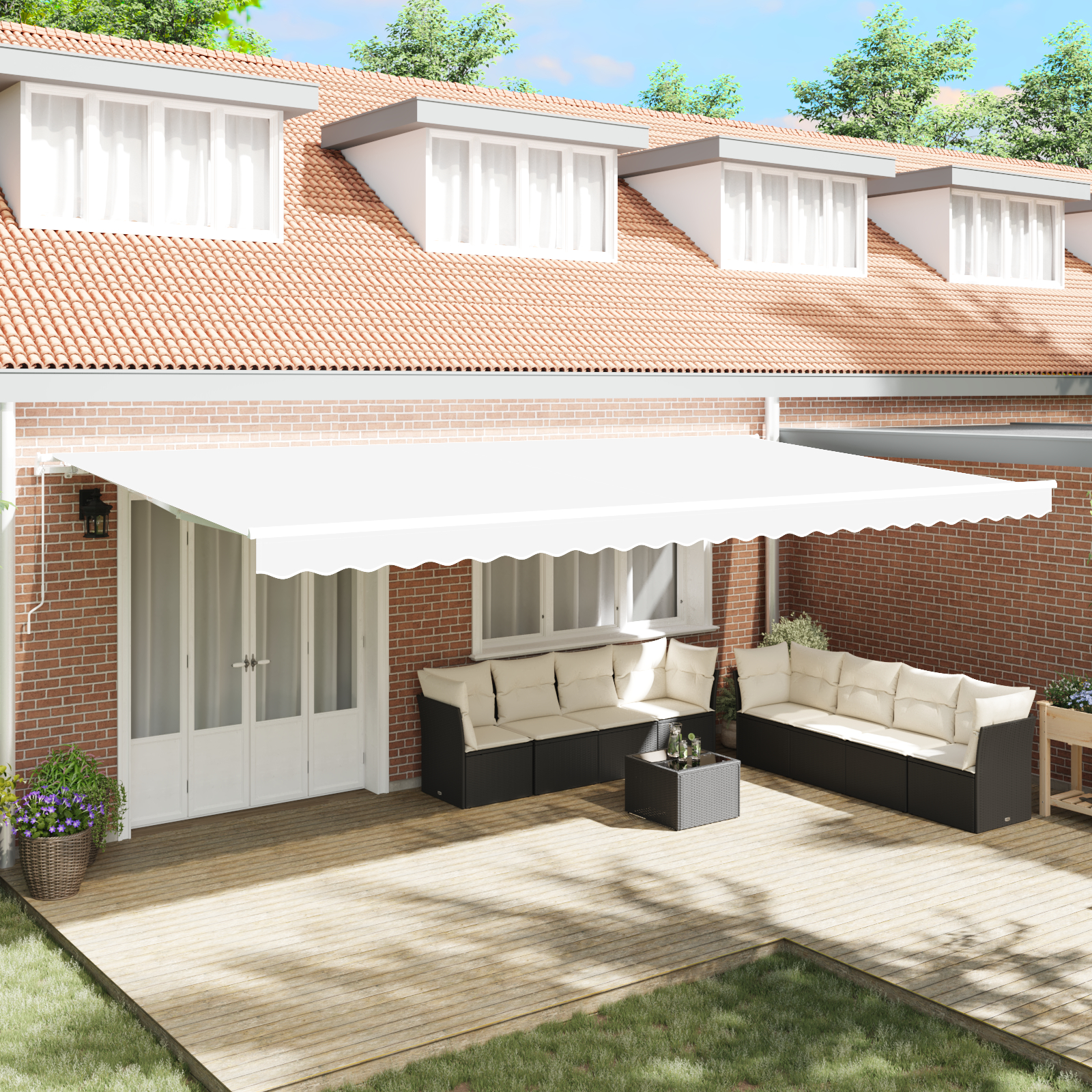 vidaXL ročna retraktibilna tenda Bela 600x300 cm, vidaXL zamenjava tkanine za 6x3 m okvir Belo