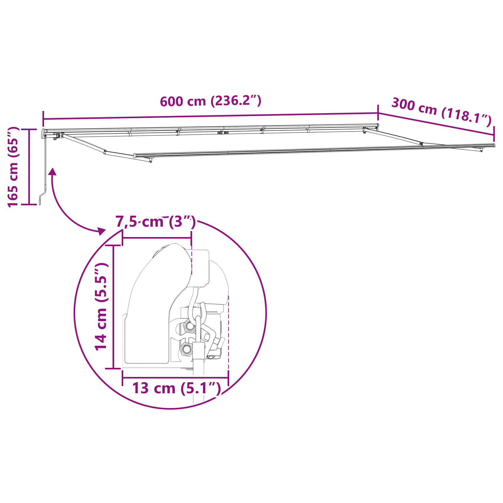 Marchiză manuală retractabilă cu dungi multicolore 600x300 cm [11]