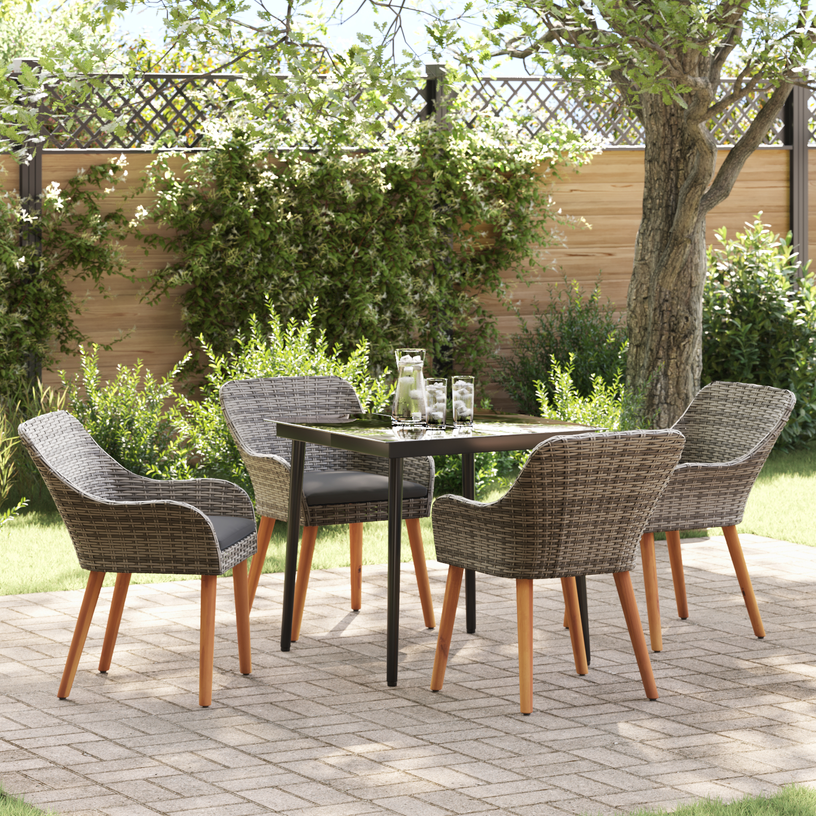 5 Piece Garden Dining Set Grey Poly Rattan