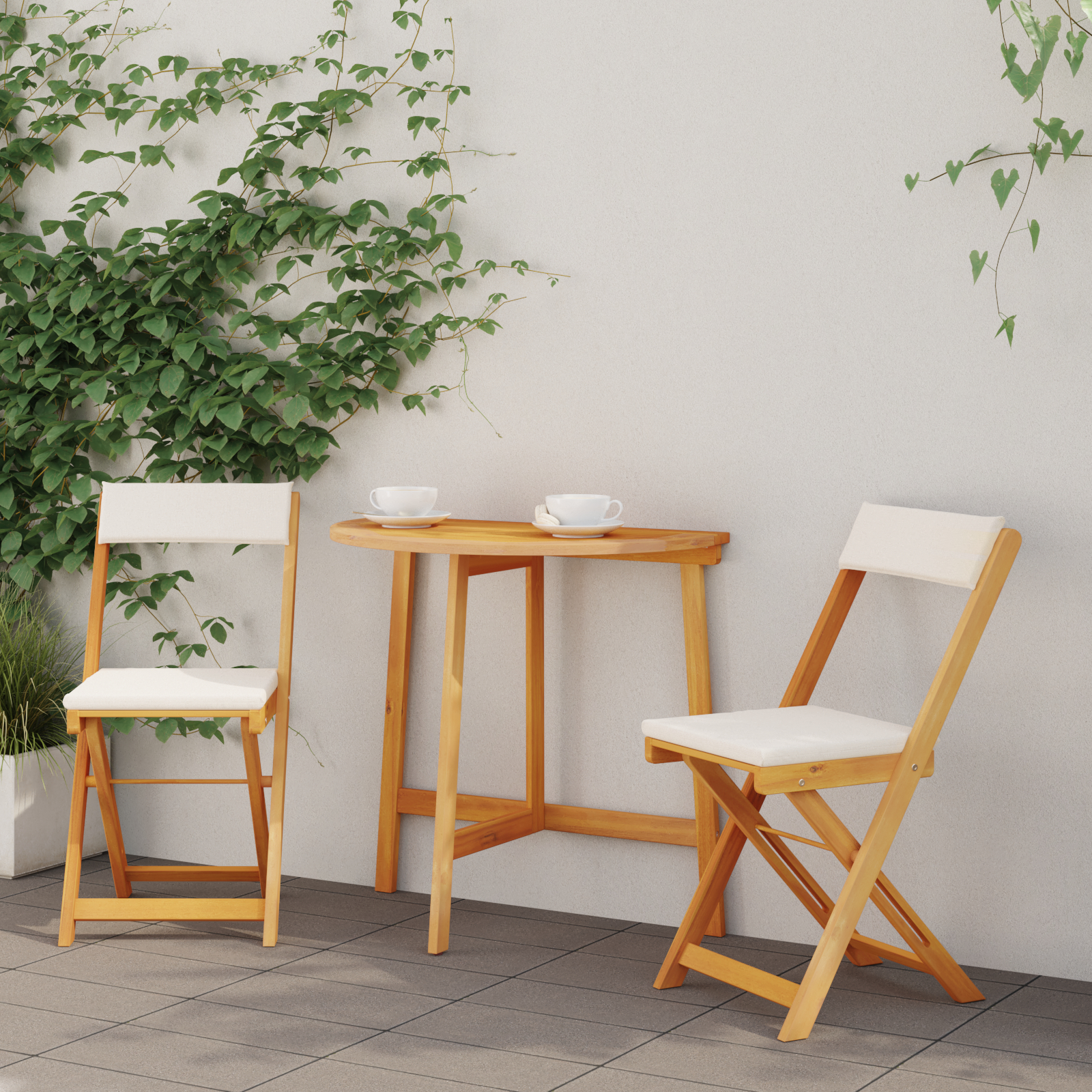 3-dijelni sklopski bistro set s jastučićima od čvrstog bagremovog drveta