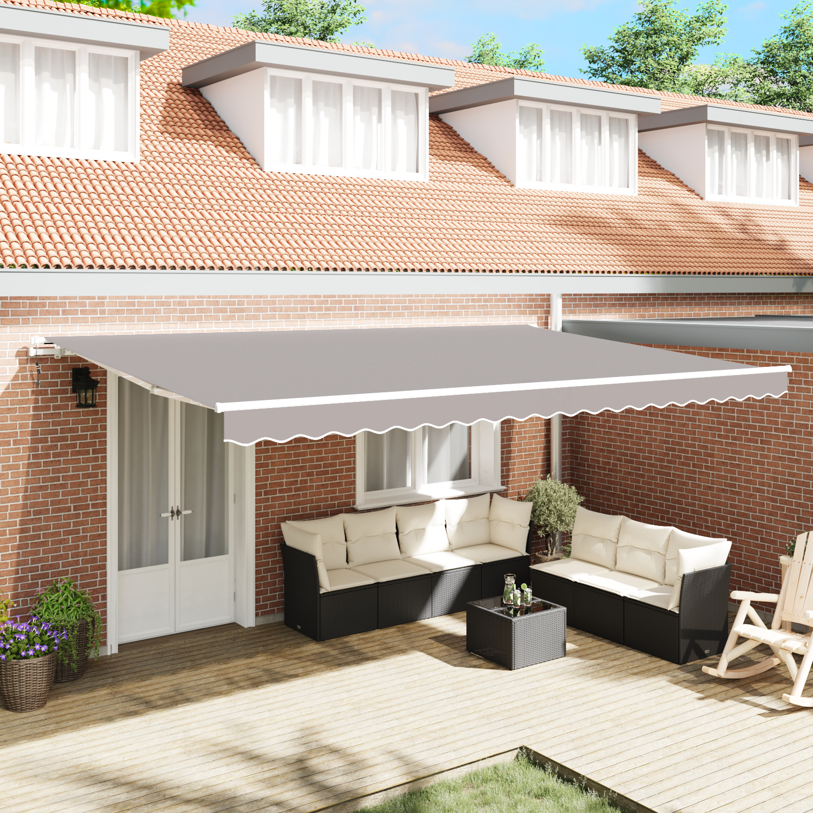 vidaXL Ročna Retraktibilna Tenda Svetlo Siva 500x350 cm, vidaXL Tenda za Zamenjavo Tkanine za 5x3,5 m Okvir Svetlo Siva