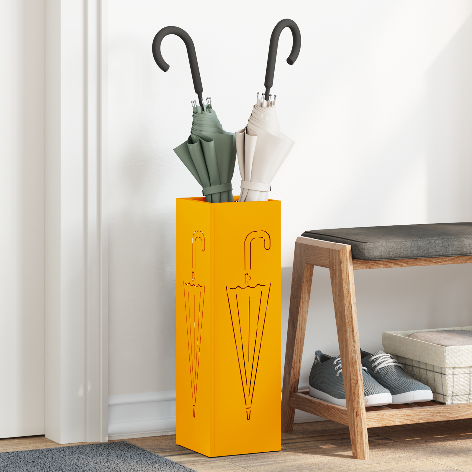 vidaXL Regenschirmständer Senfgelb Metall Standard Dekorative Intarsien