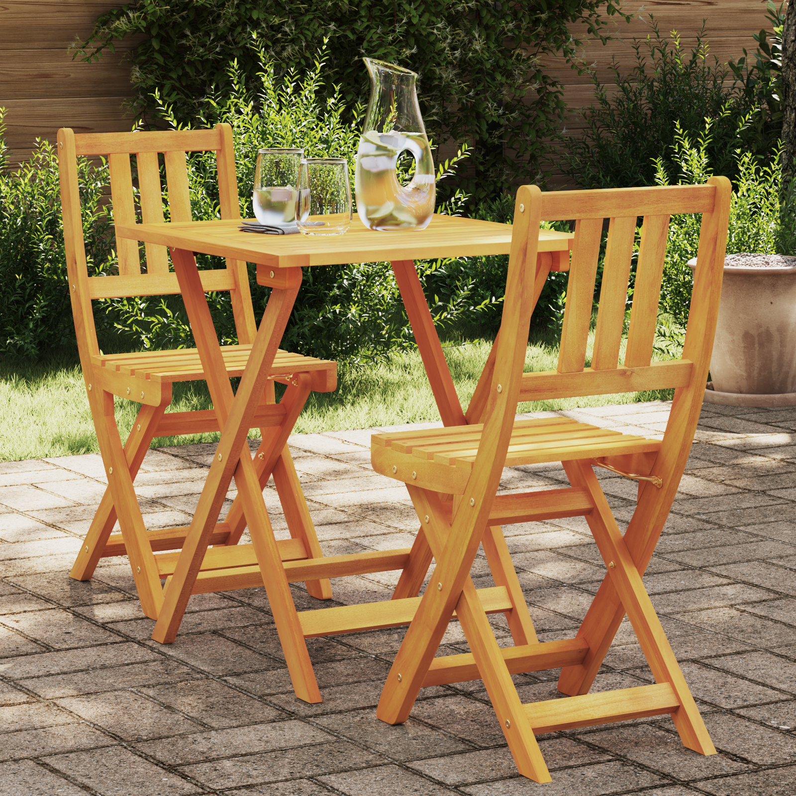 3 Piece Folding Bistro Set Solid Wood Acacia
