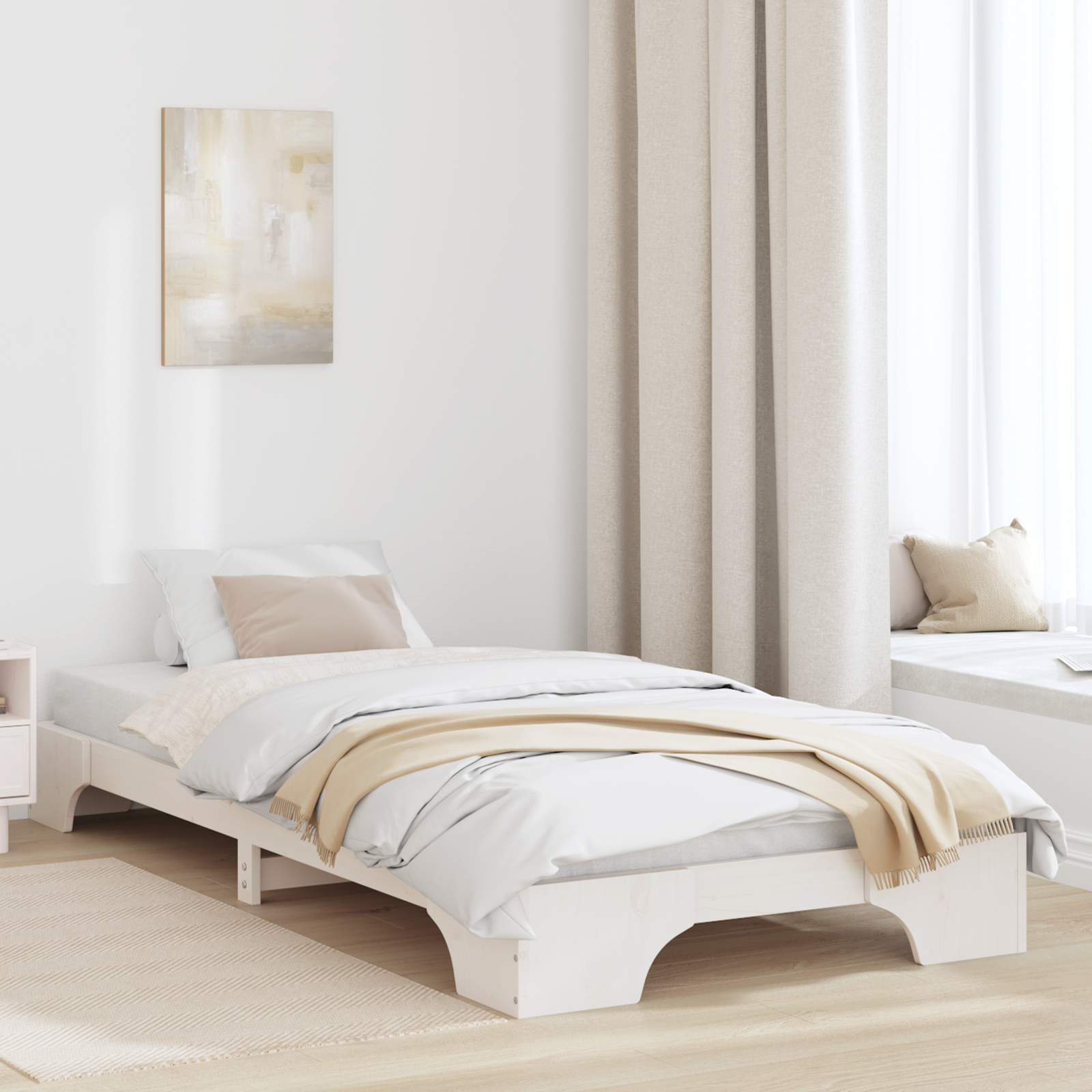 Paturi si accesorii - Cadru de pat Alb Lemn masiv 100 x 200 cm Durabil