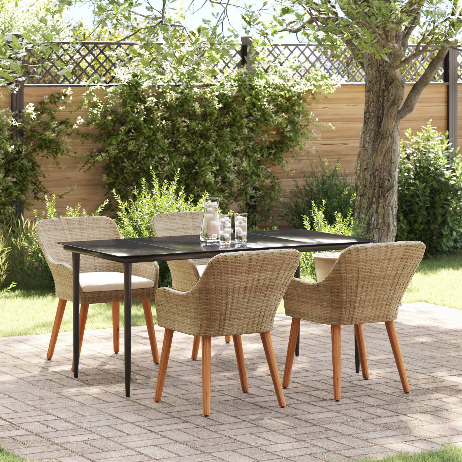 5 Piece Garden Dining Set Beige Poly Rattan