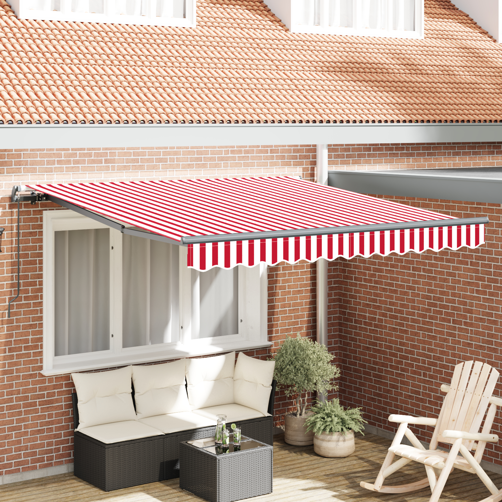 vidaXL Manuelle einziehbare Markise Rot und Weiß 300x250 cm