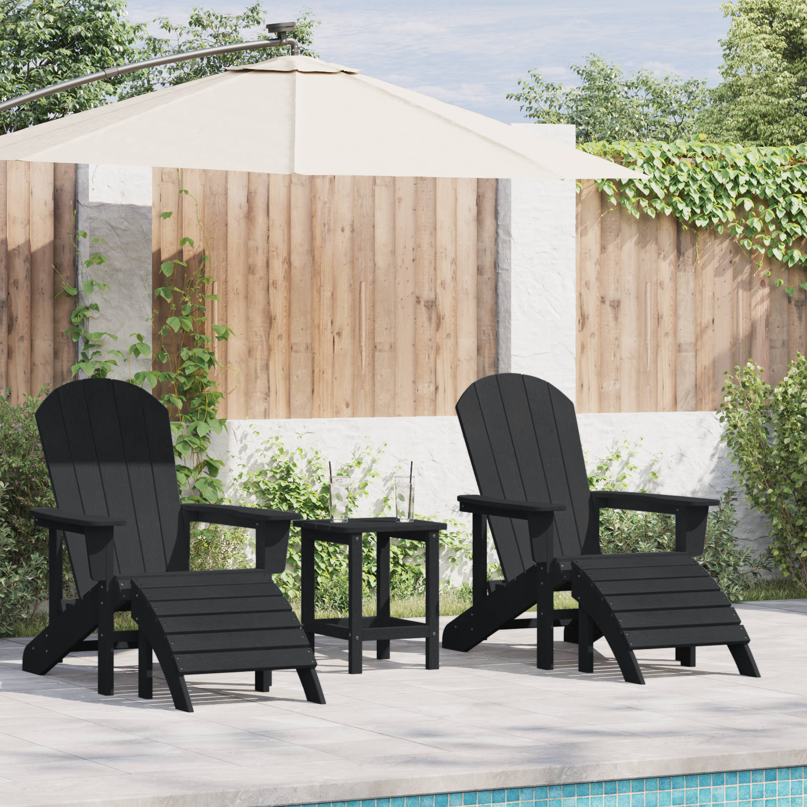 vidaXL Adirondack-Stühle mit Fußrasten 2 Stück Schwarz HDPE,  Adirondack-Stuhl mit Fußstütze Schwarz HDPE