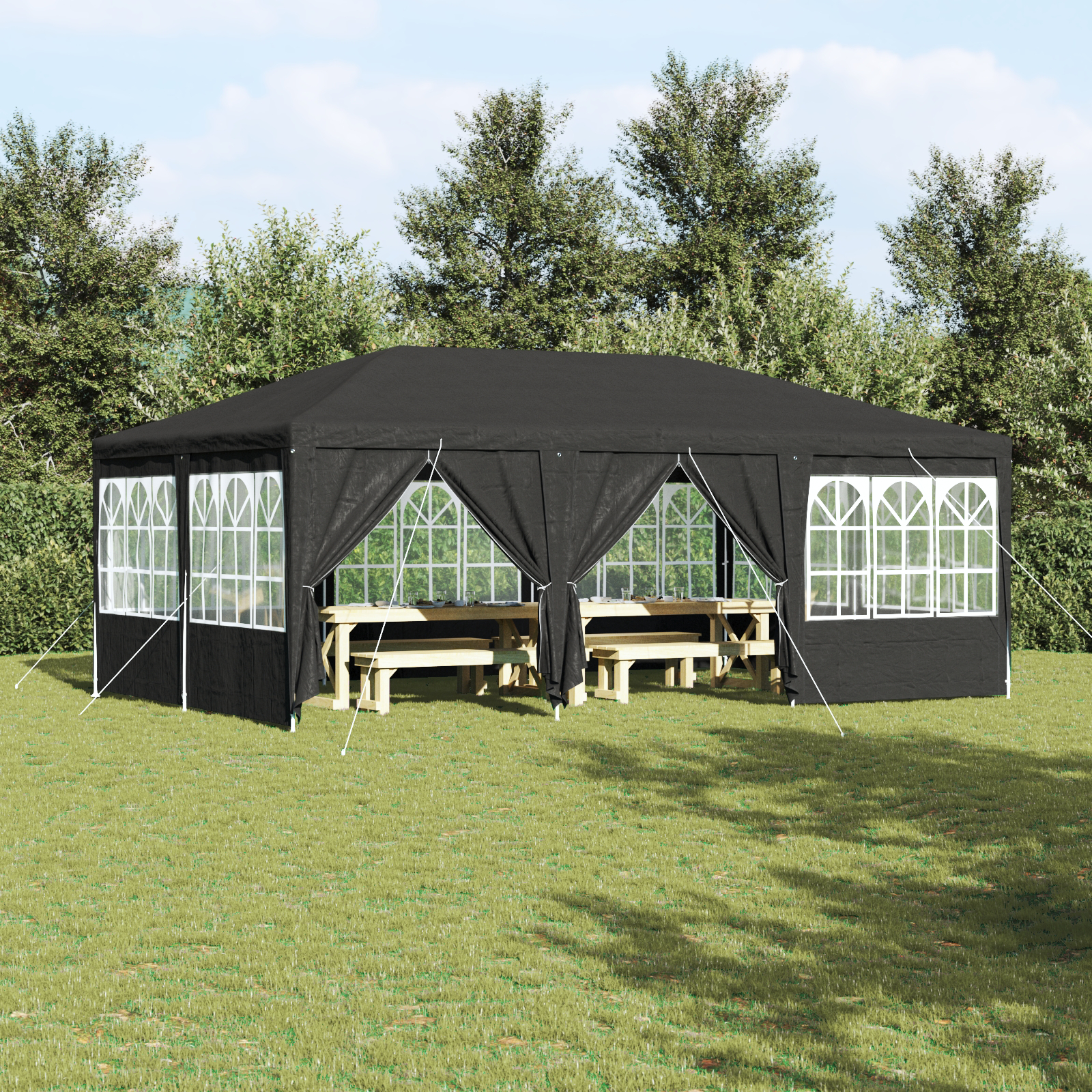 festtelt med 10 sidetrapper antracit 6x4 m PE