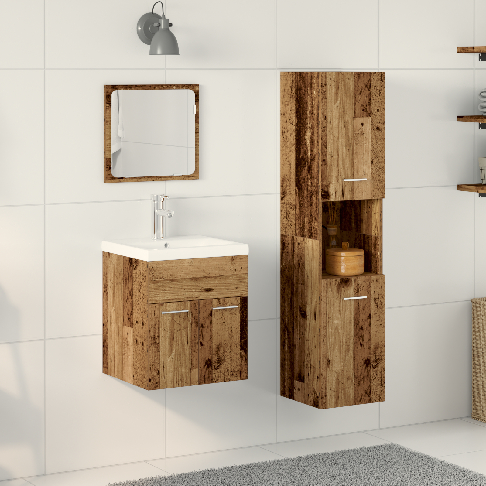 vidaXL 4-teiliges Badezimmermöbelset - Altes Holz aus Holzwerkstoff
