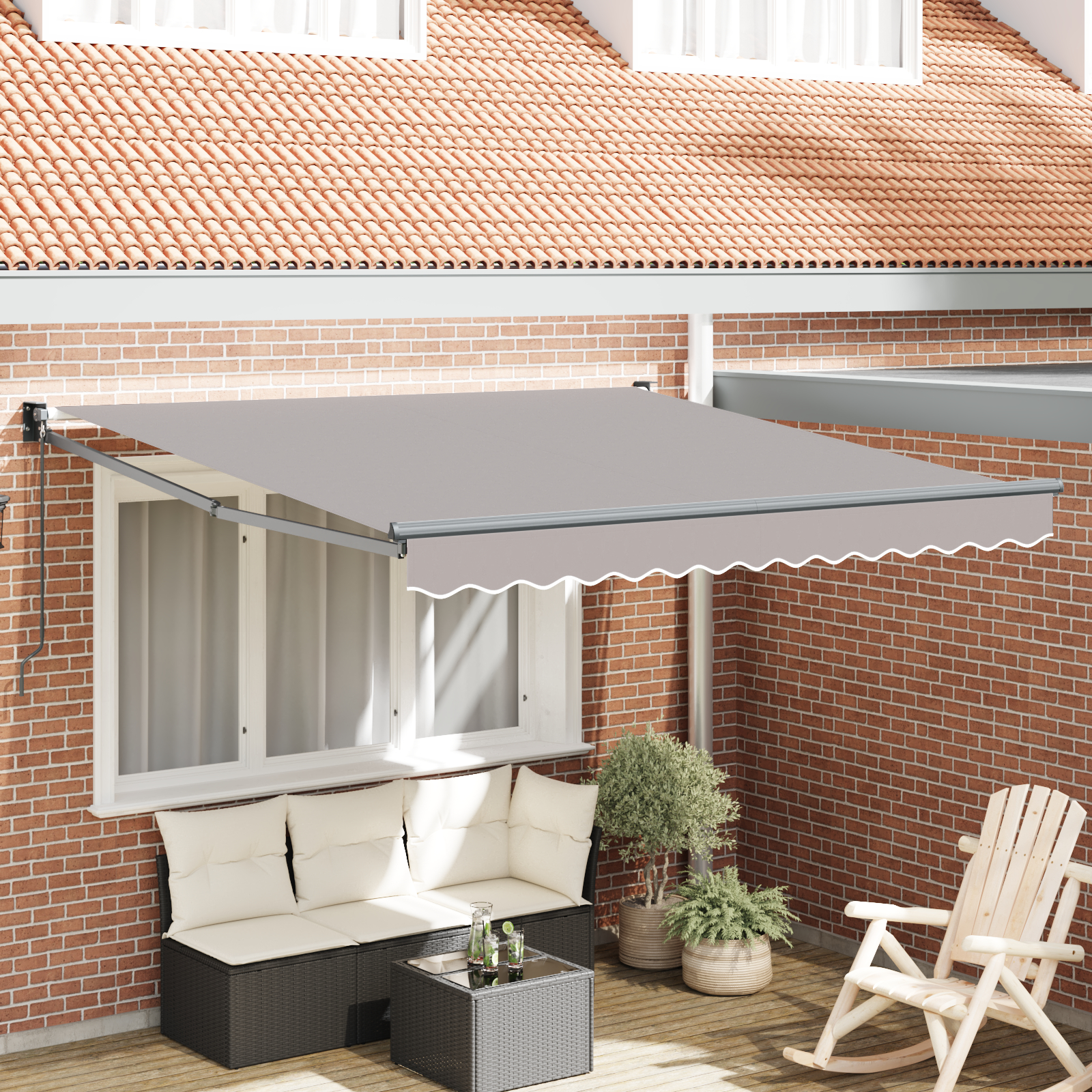 vidaXL Ročna Retraktibilna Tenda Svetlo Siva 350x250 cm, vidaXL Tenda Zamenjava Tkanine za 3.5x2.5 m Okvir Svetlo Siva