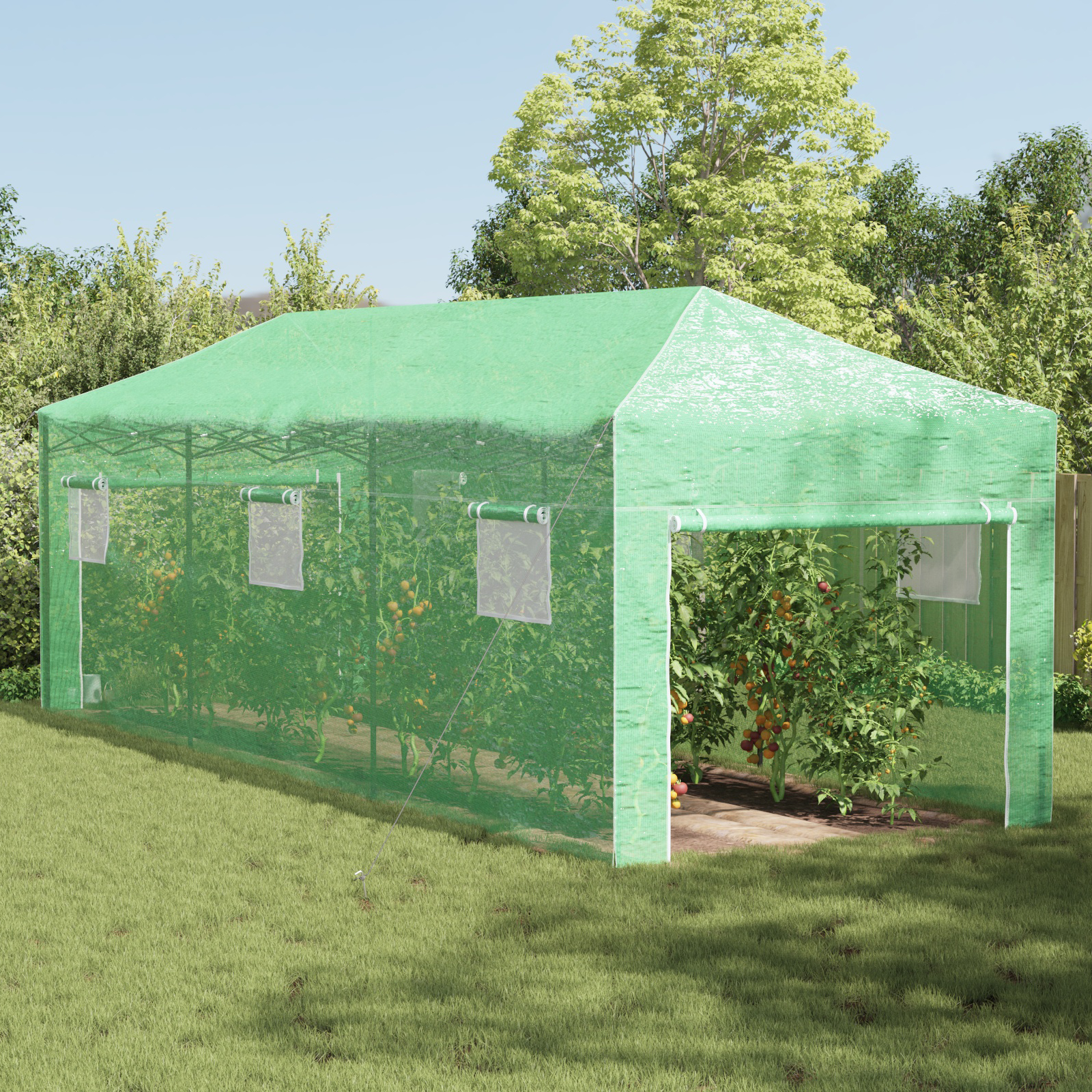 vidaXL rastlinjak za hojo z zložljivim okvirjem Zelena 870x290x315 cm Jeklo